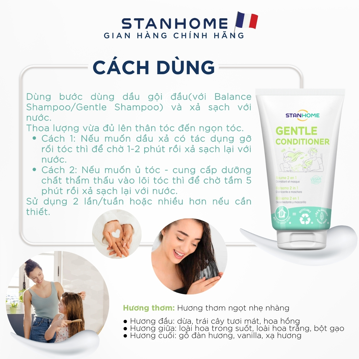 Mô tả Dầu xả dưỡng tóc tinh chất cám gạo không silicone cho tóc suôn mượt Stanhome Gentle Conditioner 150ml - 4