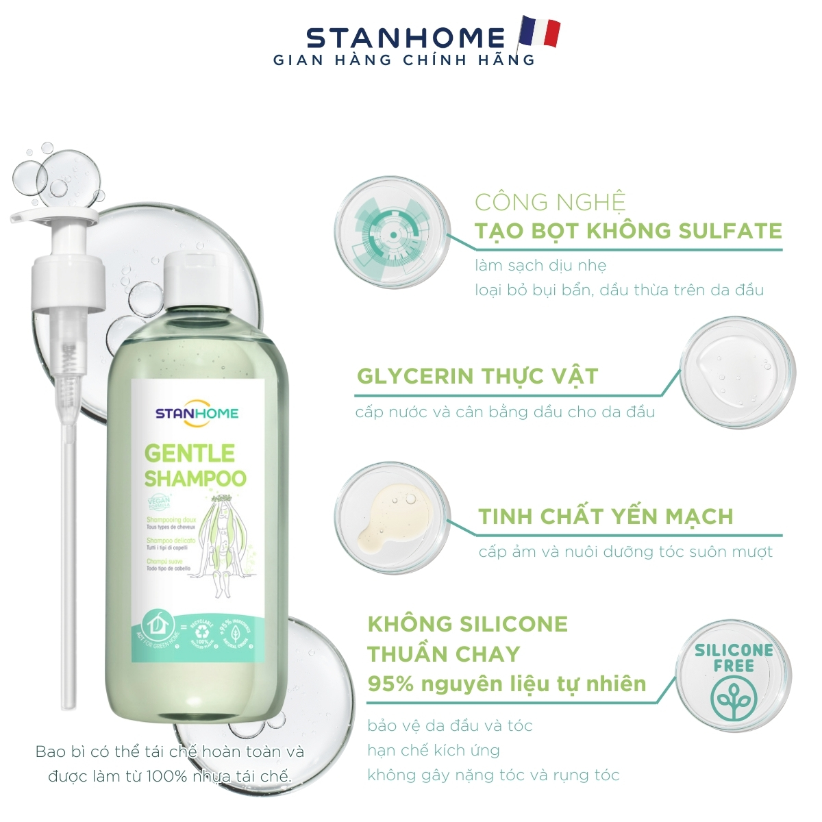 Mô tả Dầu gội cho da đầu nhạy cảm, không silicone Stanhome Gentle Shampoo 740ml - 3
