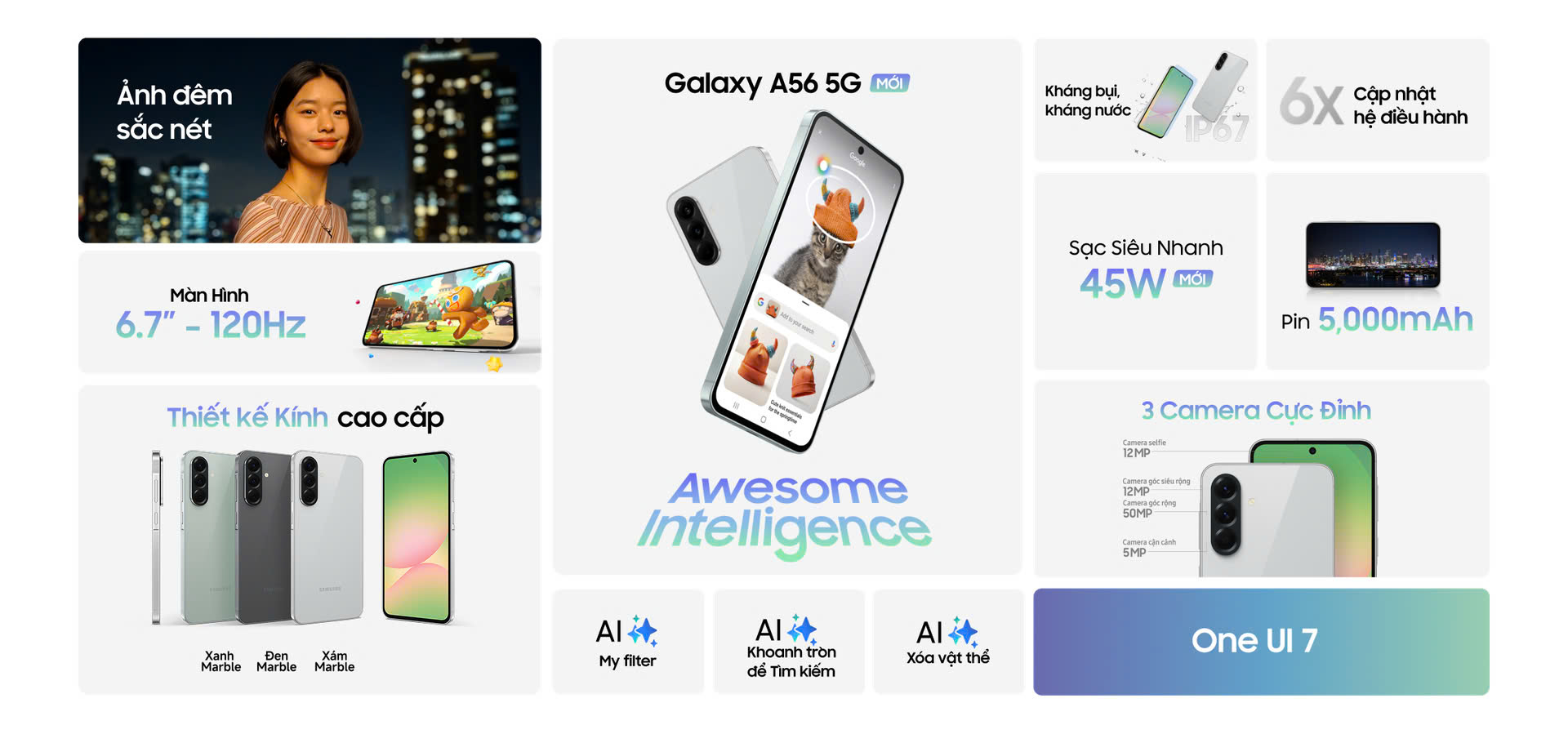 Mô tả Điện thoại Samsung Galaxy A56 5G 8GB | 128GB, Màn hình 6.7" - Chip Exynos 1580 - 50MP - 5000mAh, Bảo hành 2 năm - 2