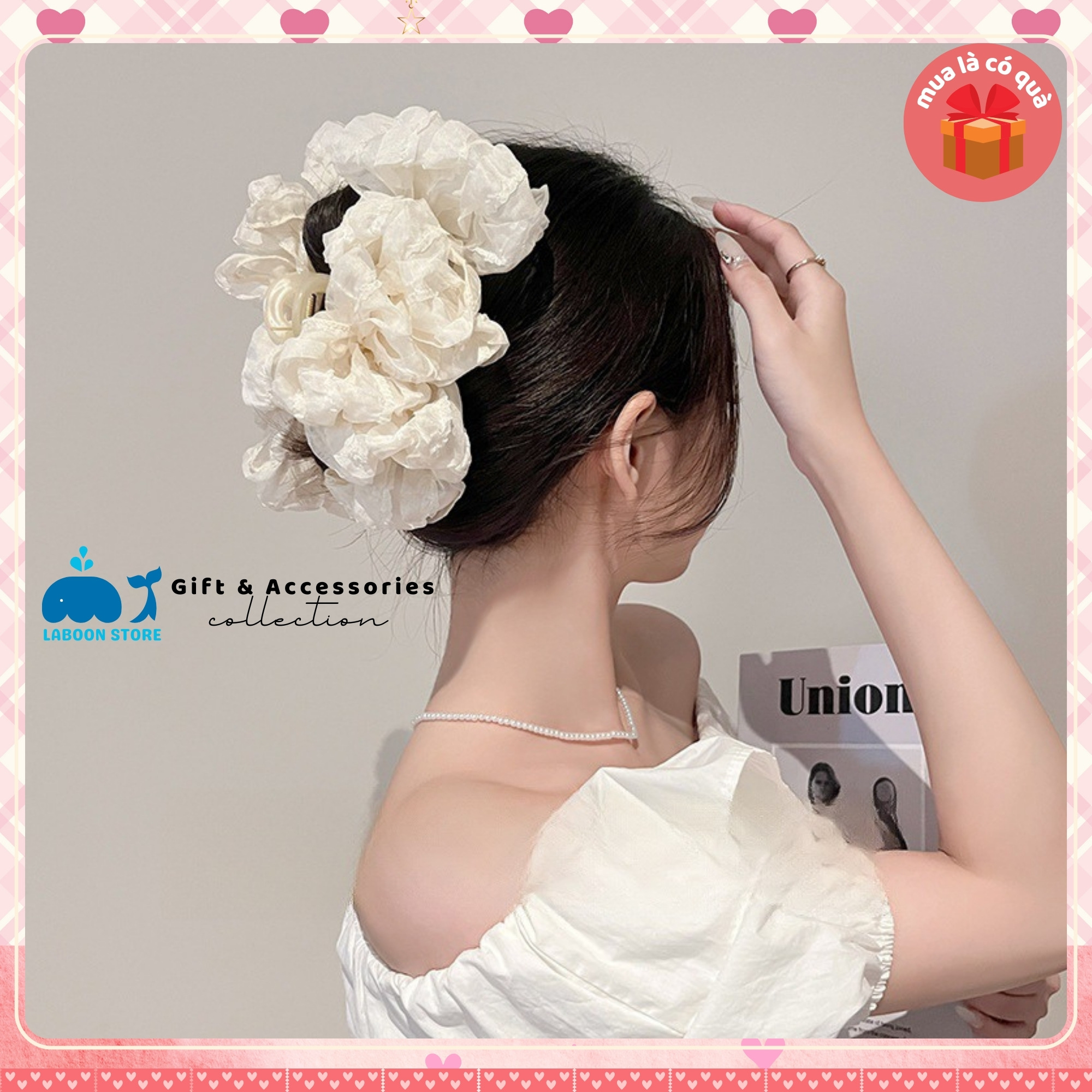 Mô tả kẹp tóc càng cua LABOON chất liệu voan nhún xếp ly nhiều lớp nhẹ nhàng dễ thương - 2