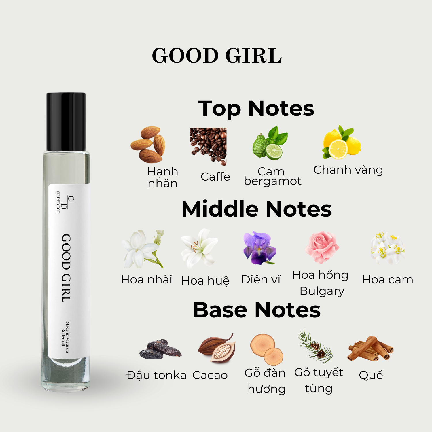 Mô tả Tinh dầu thơm nữ CODEDECO Good Girl 10ml dạng lăn - Ngọt ngào, Nhẹ Nhàng, Quyến Rũ - 3
