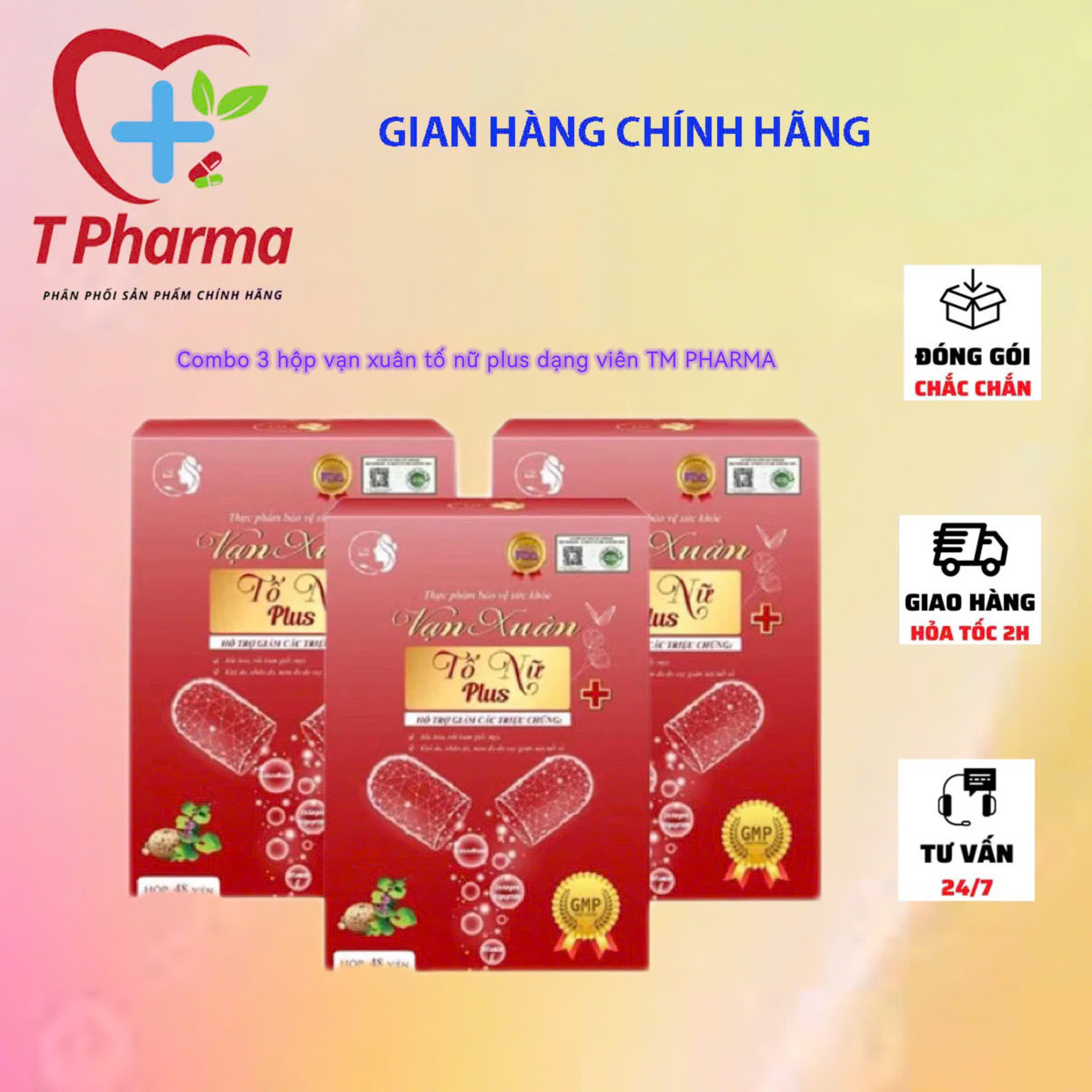 Mô tả Vạn Xuân Tố Nữ Plus Collagen nội tiết hỗ trợ làm đẹp da, mờ thâm nám và ngăn ngừa lão hoá hộp 48 viên - 1