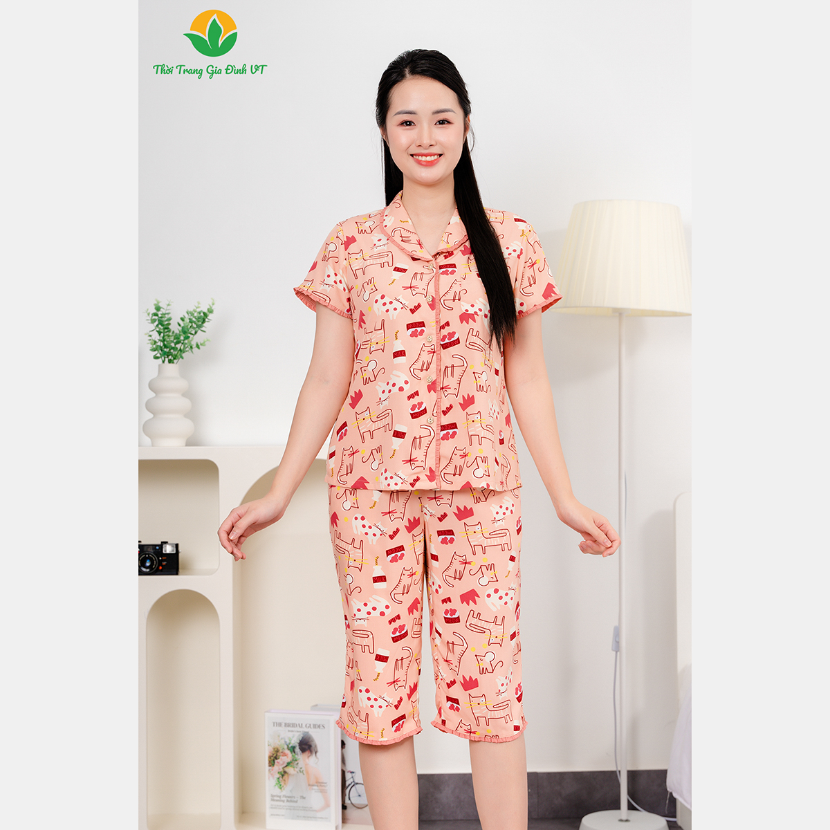 Mô tả Bộ pijama nữ mặc nhà chất Lanh họa tiết cổ sam thời trang Việt Thắng - B06.5047 - 3