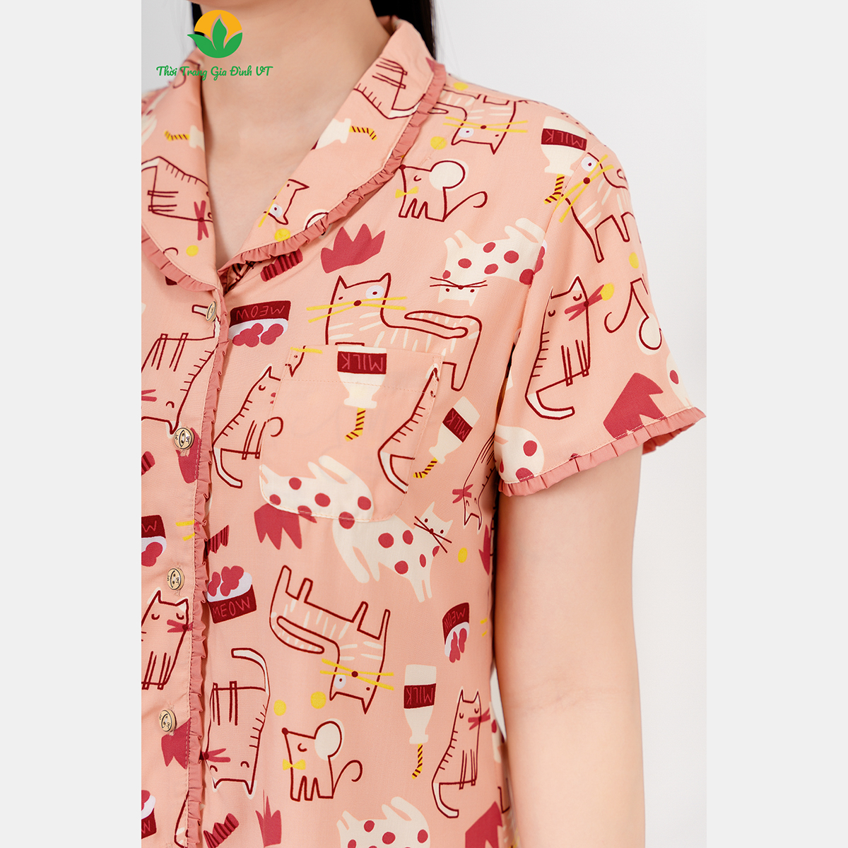 Mô tả Bộ pijama nữ mặc nhà chất Lanh họa tiết cổ sam thời trang Việt Thắng - B06.5047 - 4