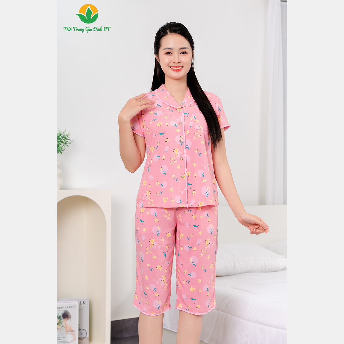 Mô tả Bộ pijama nữ mặc nhà chất Lanh họa tiết cổ sam thời trang Việt Thắng - B06.5047 - 5