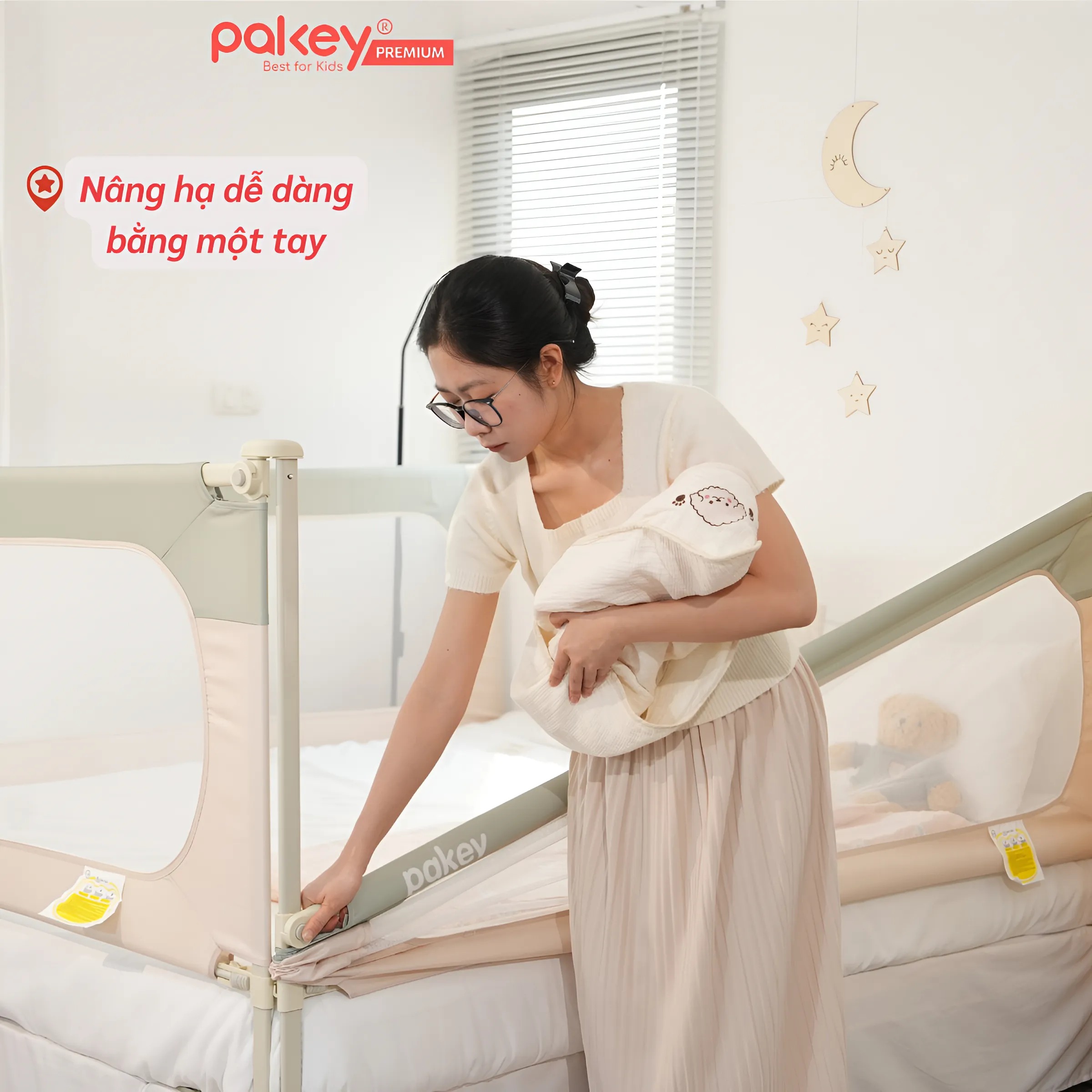 Mô tả Thanh Chắn Giường PAKEY SB2 Cao Cấp Nâng Hạ Một Bên Dễ Dàng, Hàng Rào Giường An Toàn Cho Bé Yêu- Bảo Hành Trọn Đời - 8