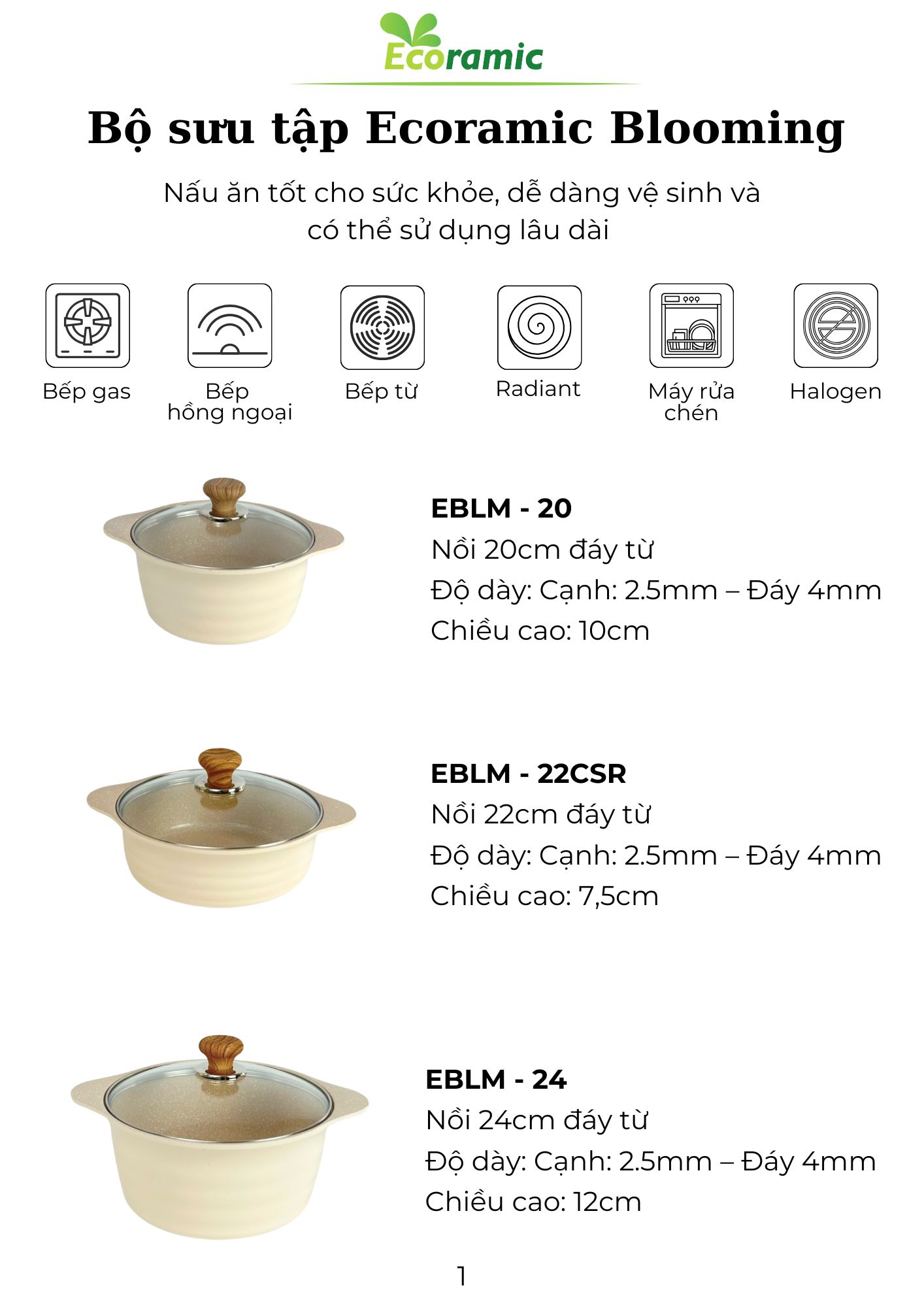 Mô tả Nồi Chống Dính Đáy Từ Cao Cấp Ecoramic Blooming, Quánh 18cm Nồi 20 22 24 26 28 cm - 4