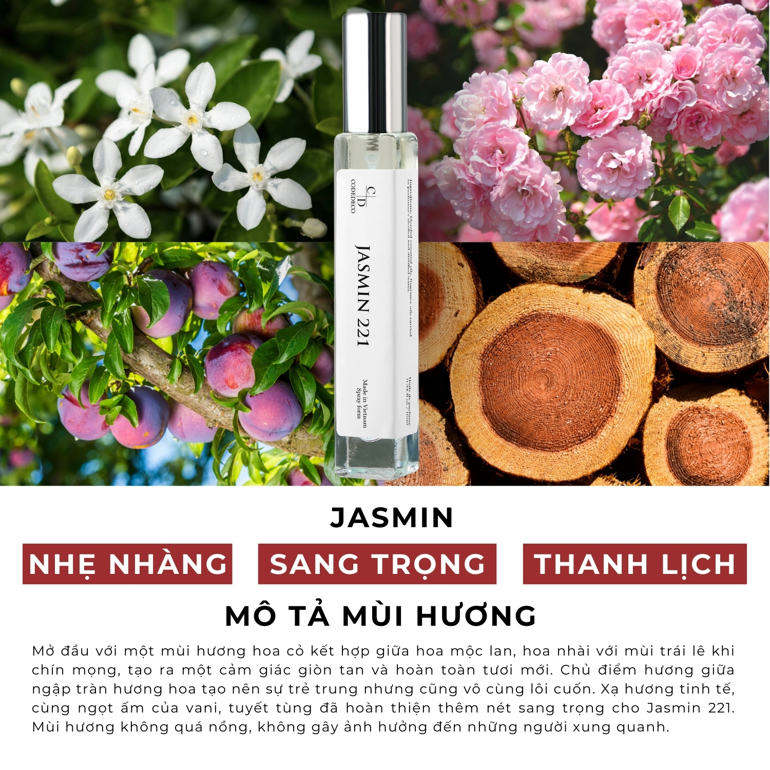 Mô tả Tinh dầu thơm nữ CODEDECO Jasmin 221 10ml dạng xịt - Thanh lịch, Nhẹ nhàng, Sang trọng - 1
