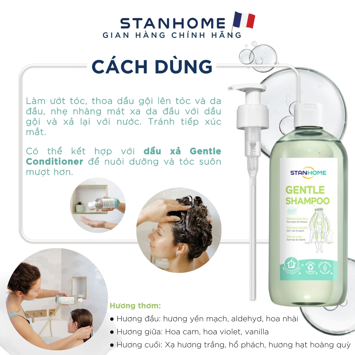 Mô tả Dầu gội cho da đầu nhạy cảm, không silicone Stanhome Gentle Shampoo 740ml - 4