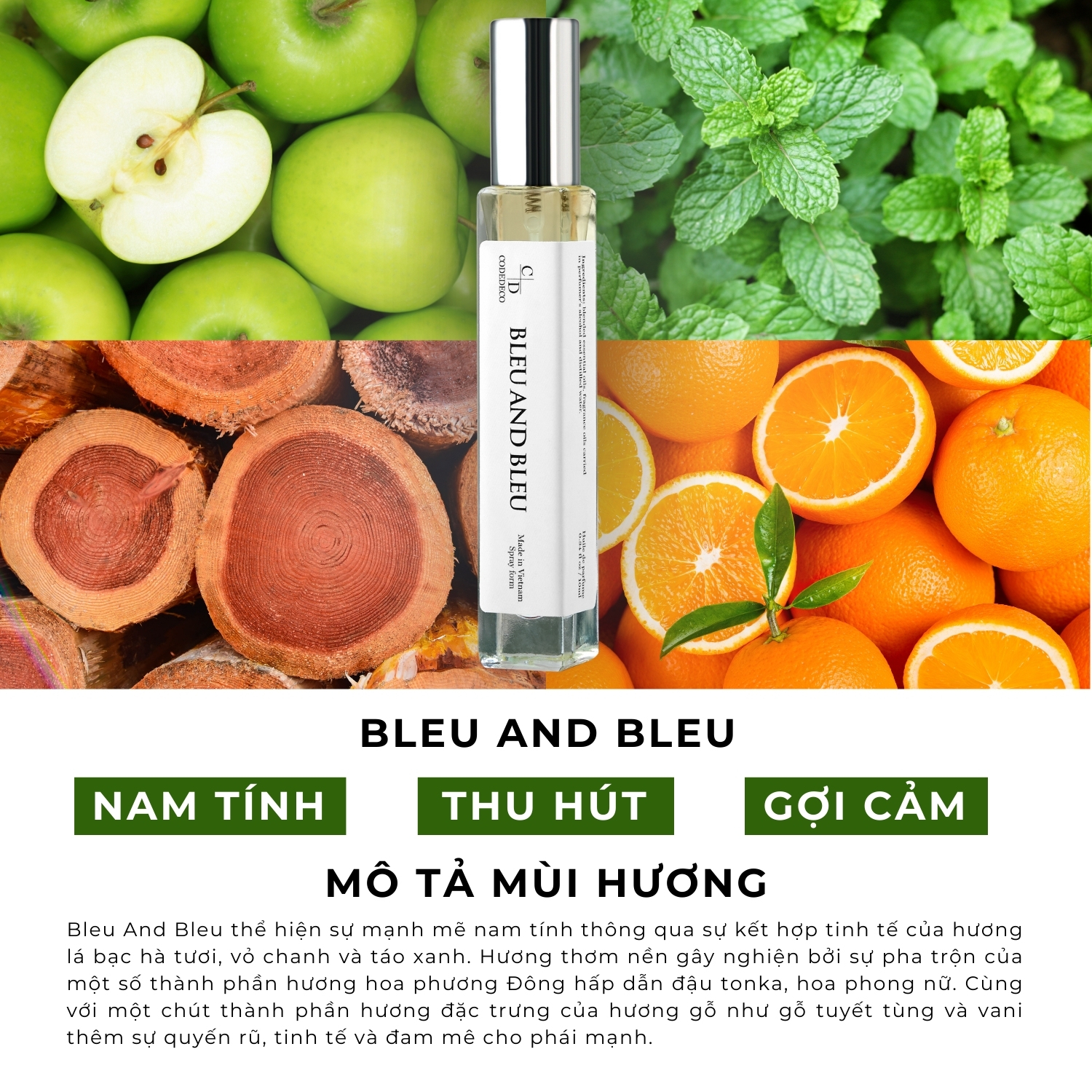 Mô tả Tinh dầu thơm CODEDECO Bleu And Bleu 10ml dạng xịt - Mạnh mẽ, Nam Tính, Thu hút - 1