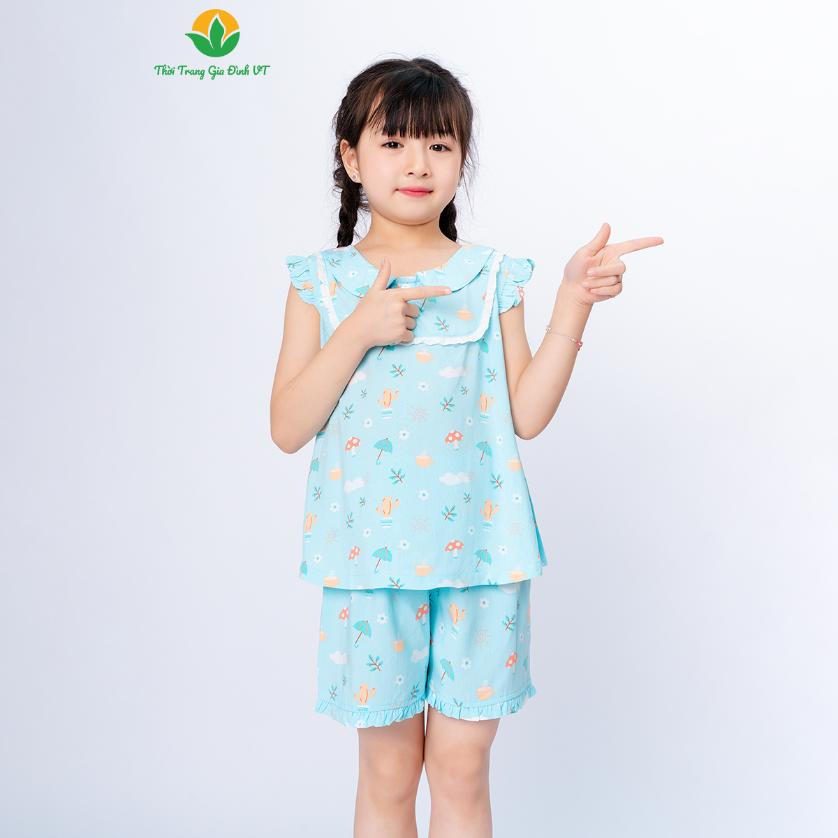 Mô tả Bộ tole lanh sát nách cho bé gái họa tiết xinh xắn cổ sen thời trang Việt Thắng - B62.5085 - 7