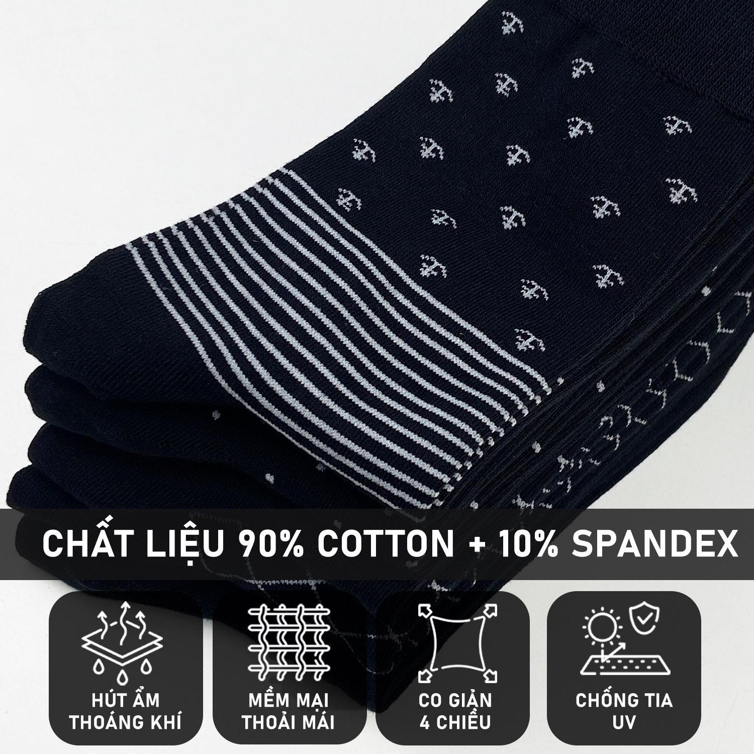 Mô tả Tất Vớ Đen Công Sở Cổ Cao 20 CM Họa Tiết RANO Cotton Tự Nhiên Dày Dặn Êm Ái Thoáng Khí Khử mùÌ CB5_NEO - 6