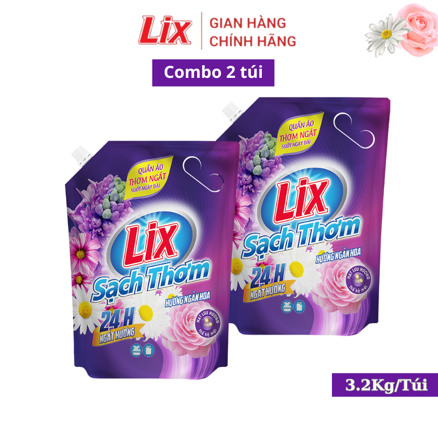 Mô tả Combo 2 túi nước giặt Lix sạch thơm hương ngàn hoa sạch nhanh vết bẩn 2C-N7403 thơm hơn và lưu hương hơn Lixco Việt Nam - 1