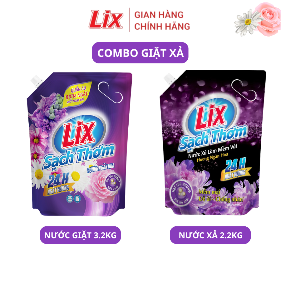 Mô tả Combo nước giặt 3,2kg và nước xả 2,2kg hương ngàn hoa lưu hương 24h N7403 + 17702 Lixco Việt Nam - 1