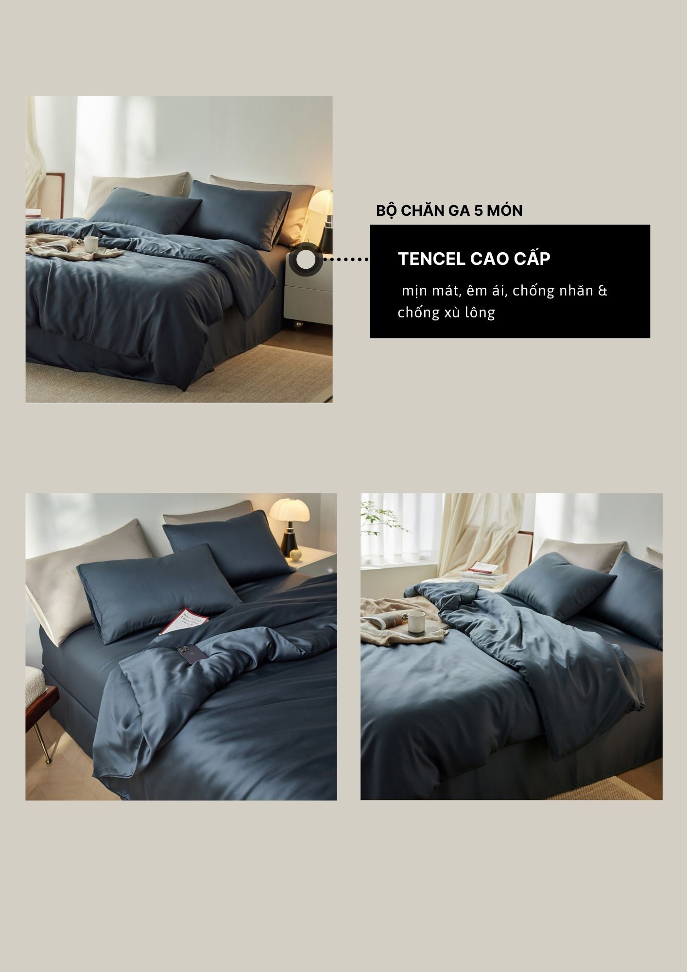 Mô tả Set Chăn Ga Gối 5 Món  He thong NEM Cao Cấp Bộ Set Chăn Ga Trải Giường Bốn Mùa Vải Tencel Cotton Có Vỏ Chăn Lồng Ruột - 3