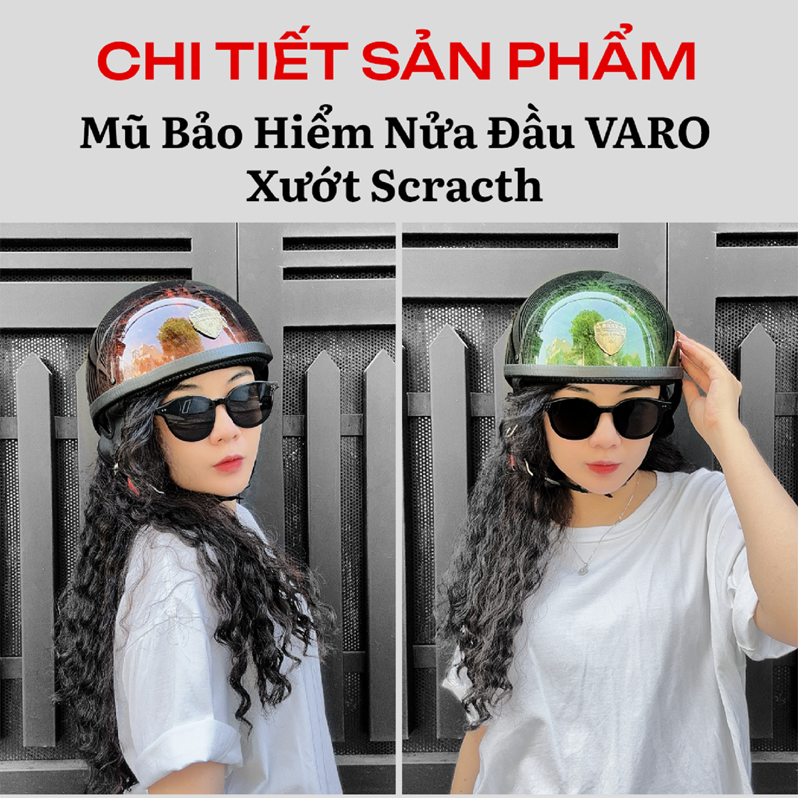 Mô tả Mũ Bảo Hiểm Nửa Đầu VARO Scratch Xước Freesize Dành Cho Nam &Nữ Đạt Chuẩn Quatest 2 Bao Đập Bao Test - 3