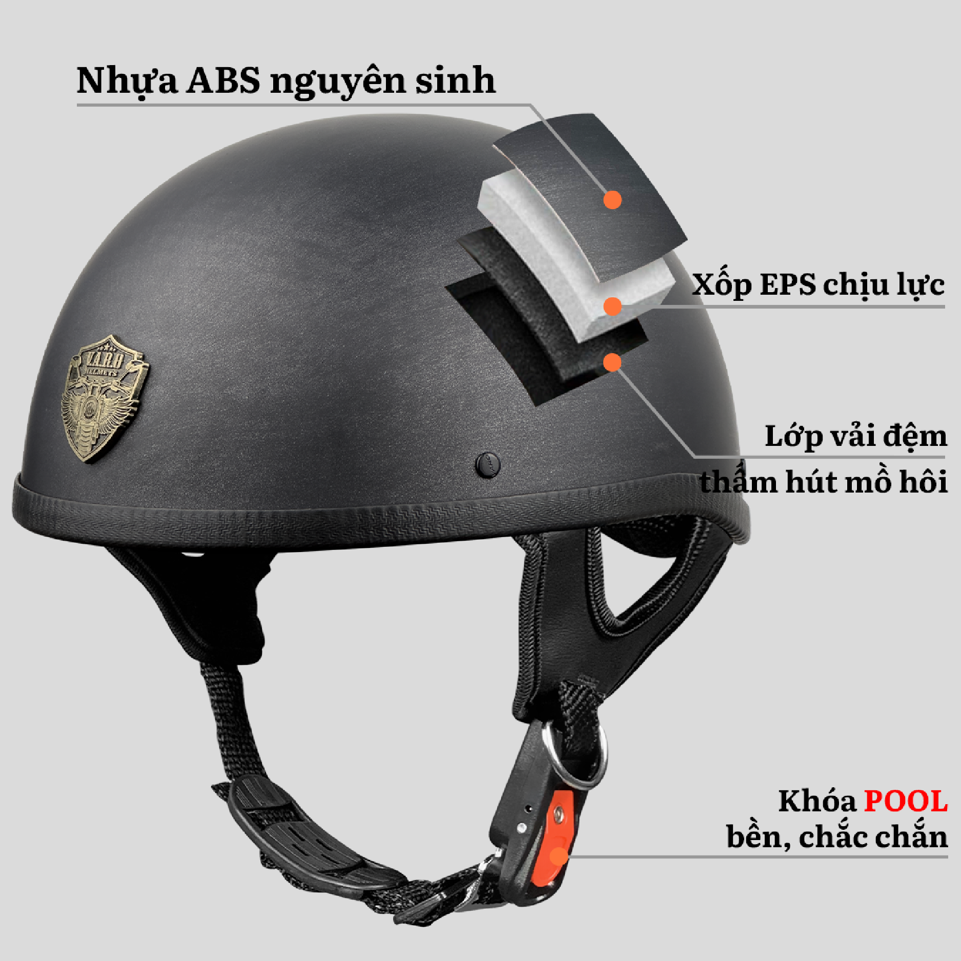 Mô tả Mũ Bảo Hiểm Nửa Đầu VARO Scratch Xước Freesize Dành Cho Nam &Nữ Đạt Chuẩn Quatest 2 Bao Đập Bao Test - 4