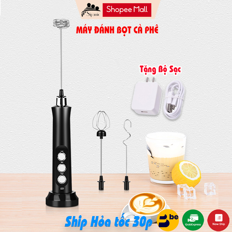 Mô tả Máy tạo bọt cà phê, Sipanic đa năng đánh trứng tạo bọt cafe pin sạc tặng kèm giá đỡ - 1