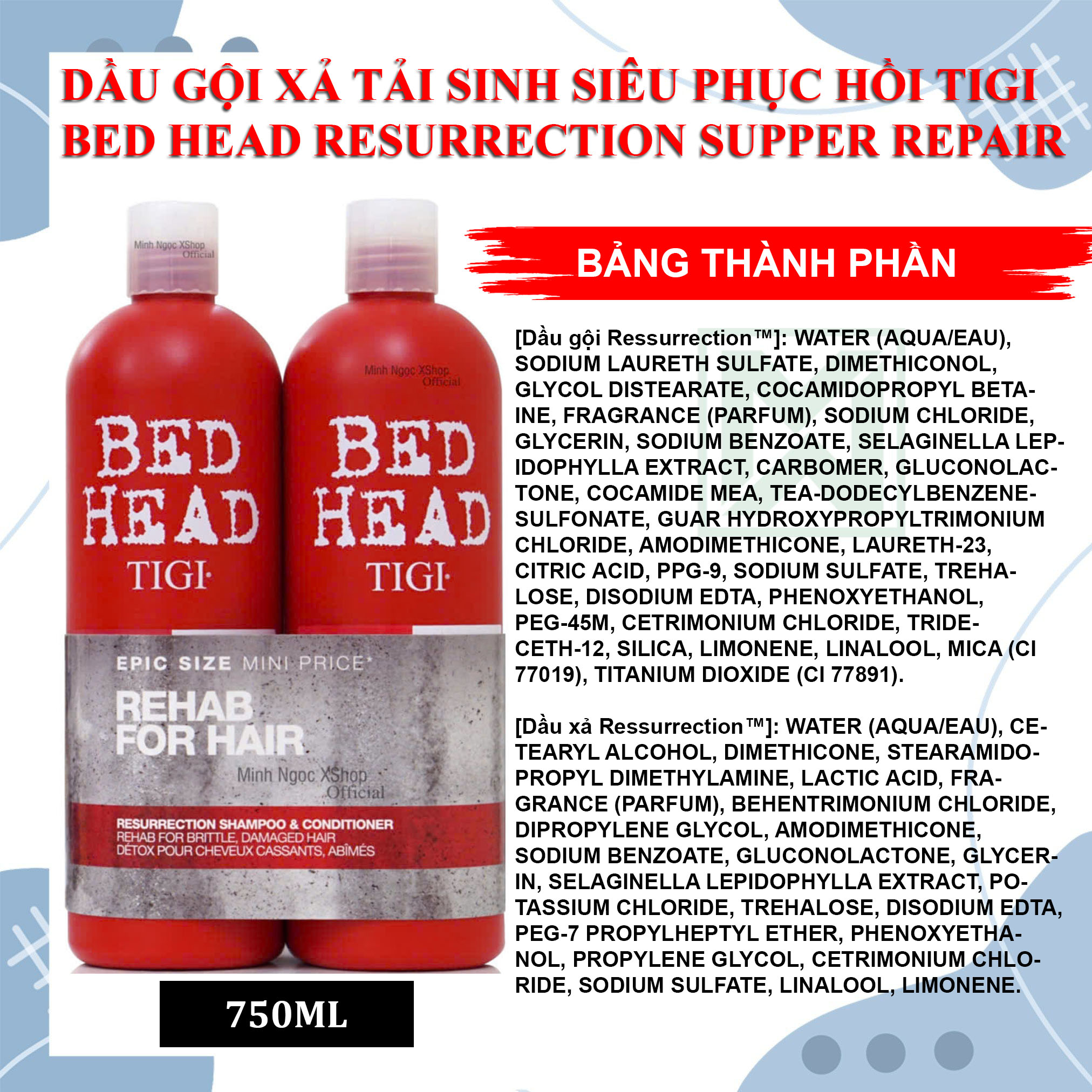 Mô tả Dầu gội xả tái sinh siêu phục hồi Tigi Bed Head Resurrection Supper Repair 750ML, tigi đỏ bản au mỹ - 3