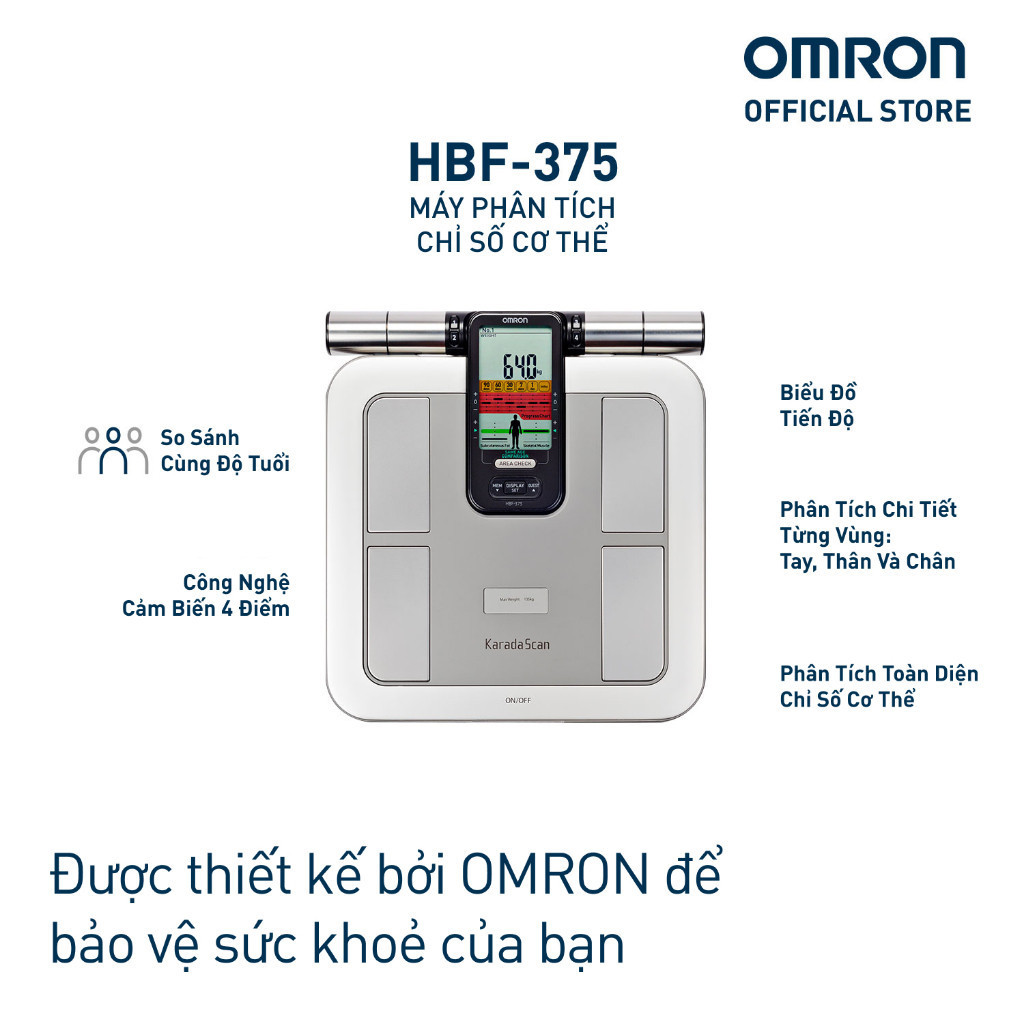 Mô tả Máy Đo Thành Phần Cơ Thể & Lượng Mỡ OMRON HBF-375 - Dùng 8 Cảm Biến Để Đo Toàn Bộ Cơ Thể - 1