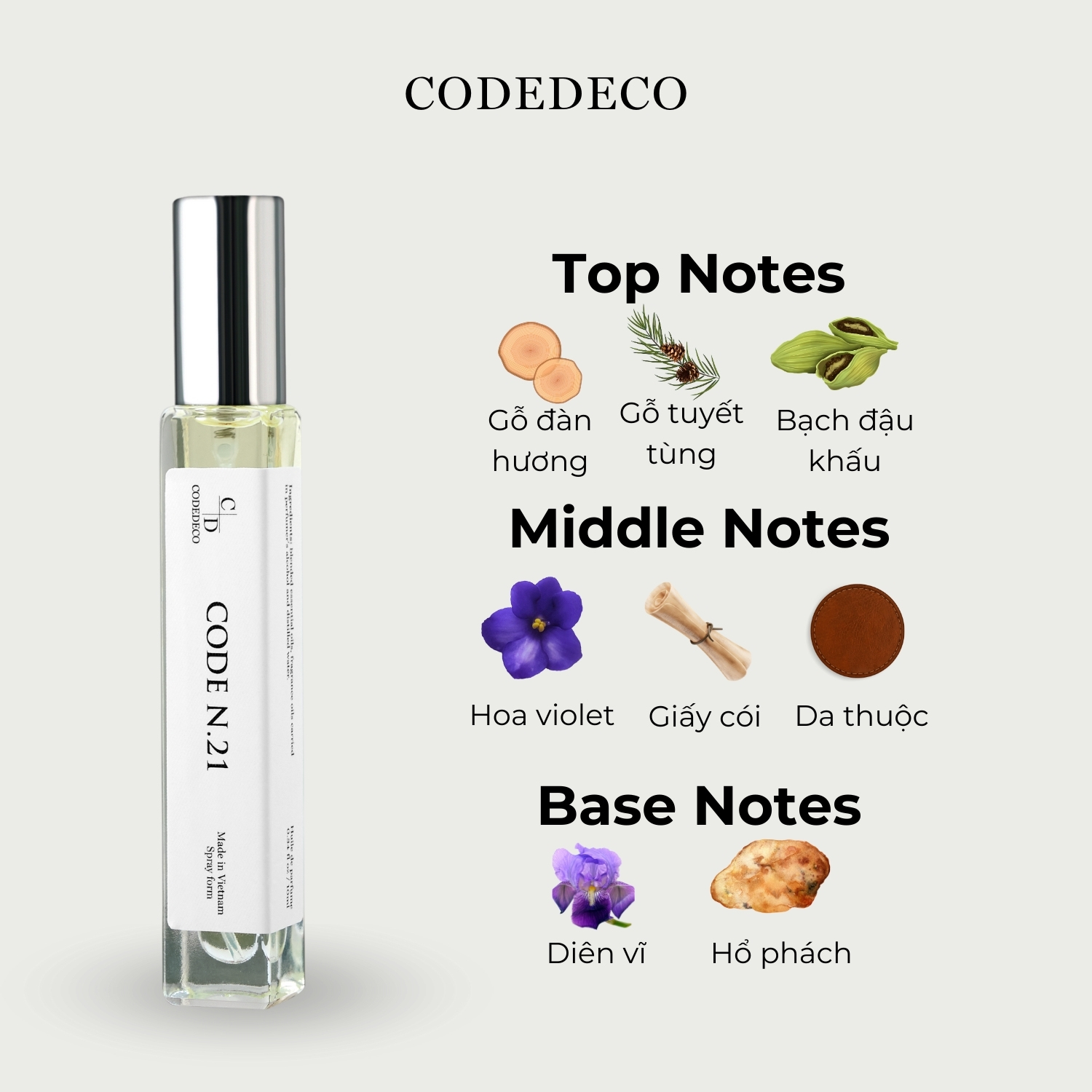 Mô tả Tinh dầu thơm nam CODEDECO CODE N.21 10ml dạng xịt - Phóng khoáng, Nam tính, Cuốn hút - 1
