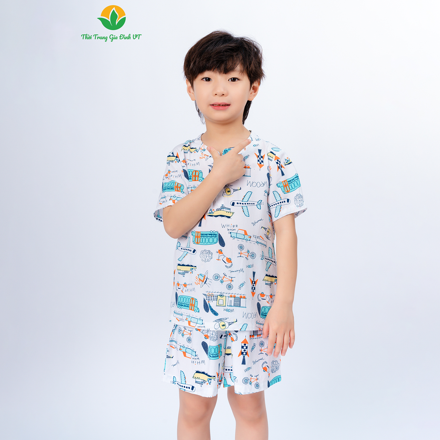 Mô tả Bộ lanh bé trai mặc nhà , quần đùi , áo cộc tay cổ tàu thời trang Việt Thắng - B63.5009 - 3