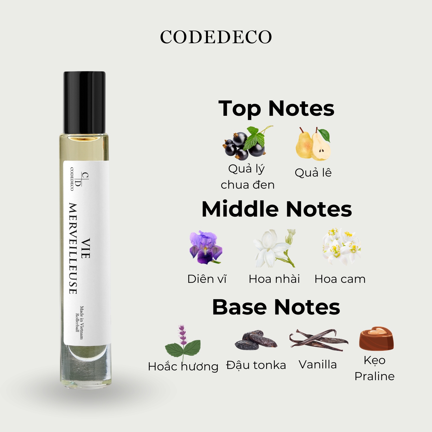 Mô tả Tinh dầu thơm nữ CODEDECO Vie Merveilleuse 10ml dạng lăn - Ngọt ngào, Tinh tế, Quyến rũ - 3