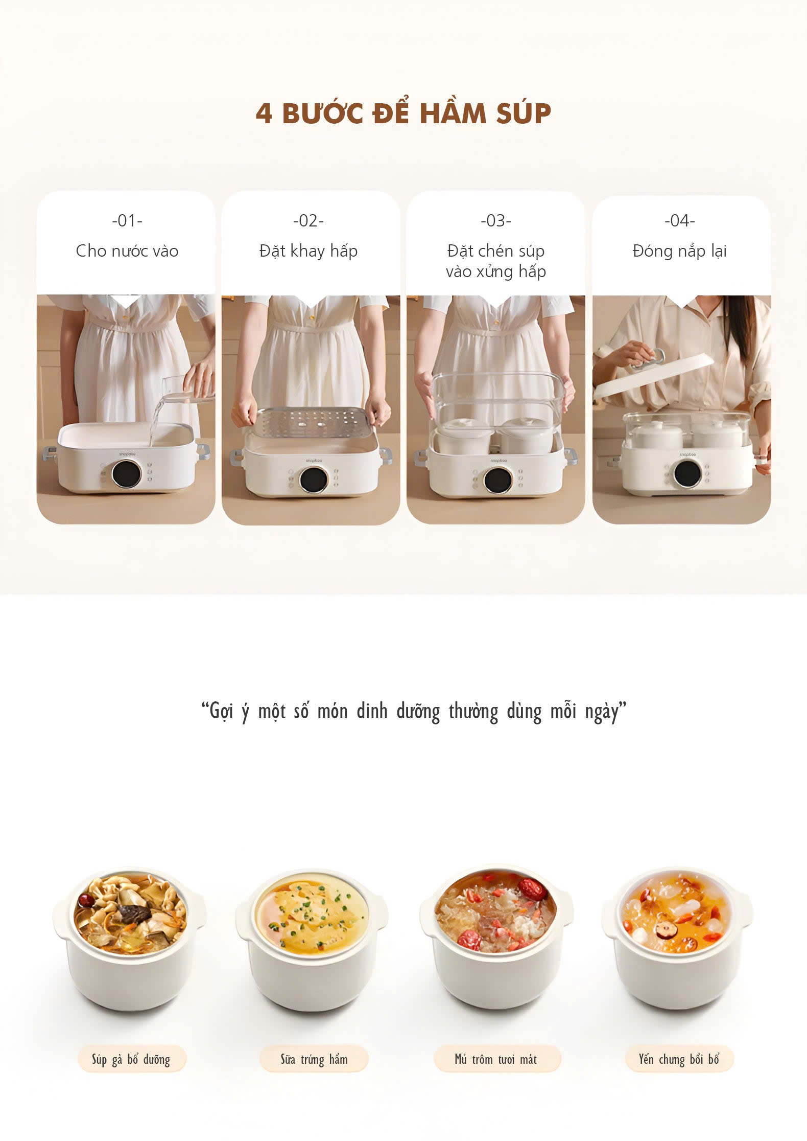 Mô tả Nồi Hấp Lẩu Điện 3 Tầng 20L SNAPBEE ST2000_5 Mức Nhiệt_Kháng Khuẩn_Không Gây Mùi [Snap Kitchen] - 6