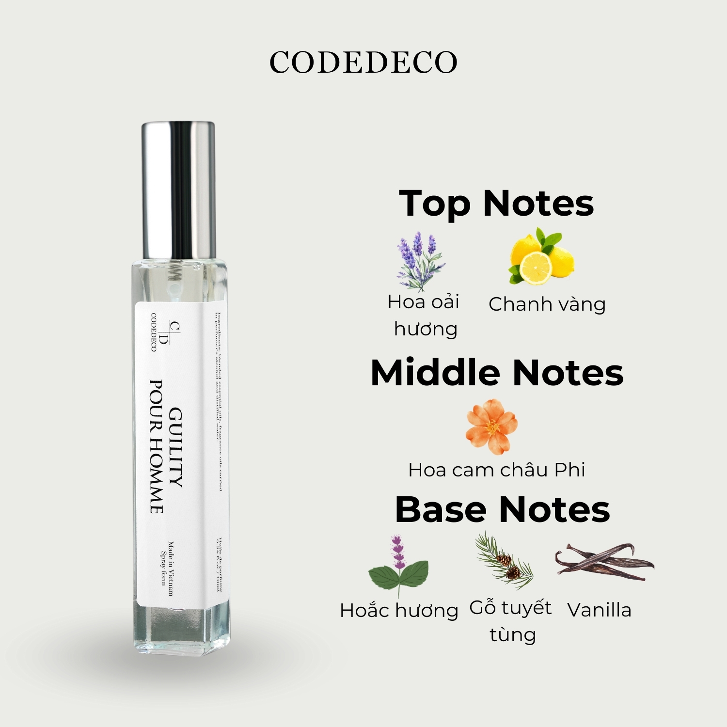 Mô tả Tinh dầu thơm nam CODEDECO Guility Pour Homme 10ml dạng xịt - Mạnh mẽ, Nam tính, Trưởng thành - 2