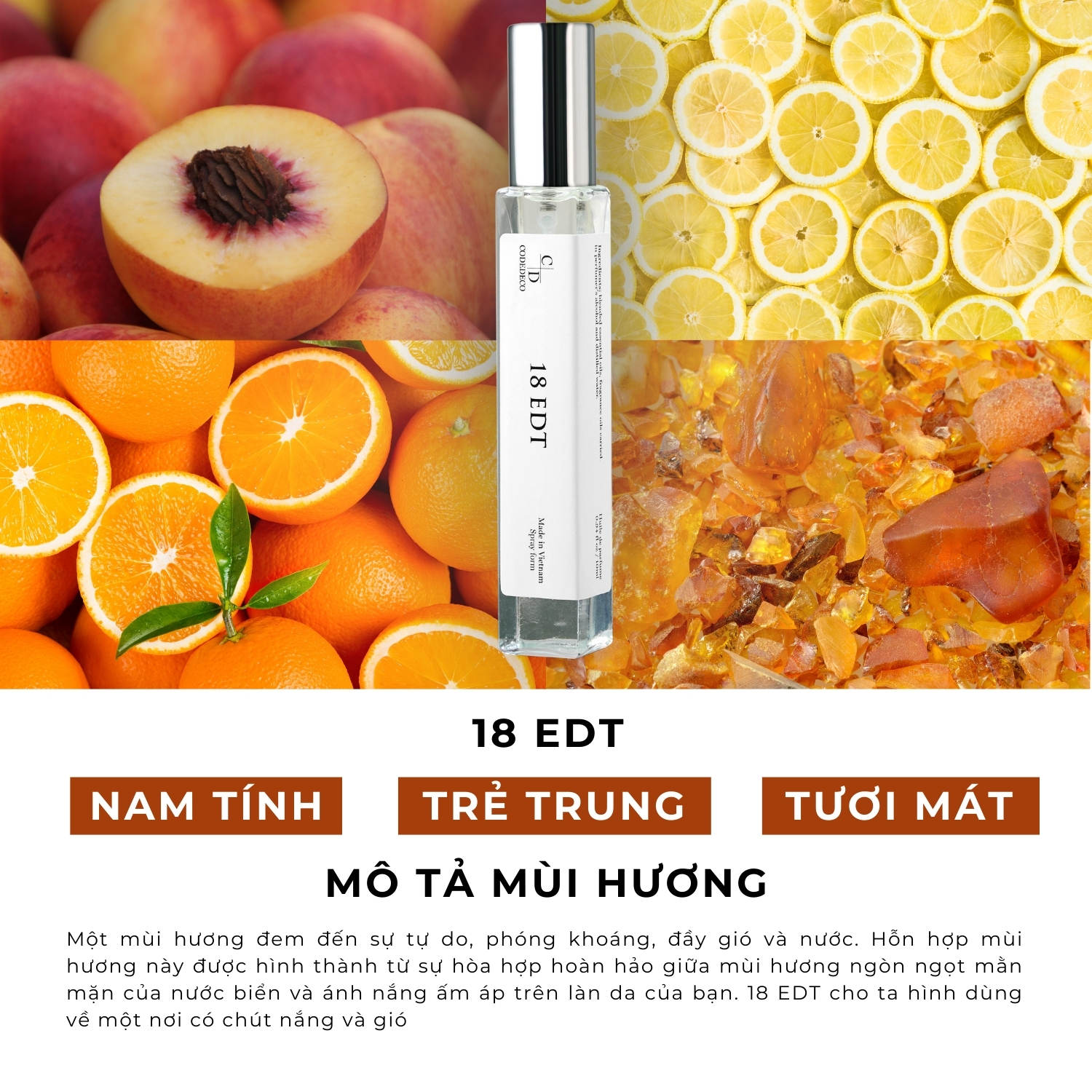 Mô tả Tinh dầu thơm nam CODEDECO 18 EDT 10ml dạng xịt - Tươi mát, Nam tính, Cuốn hút - 1