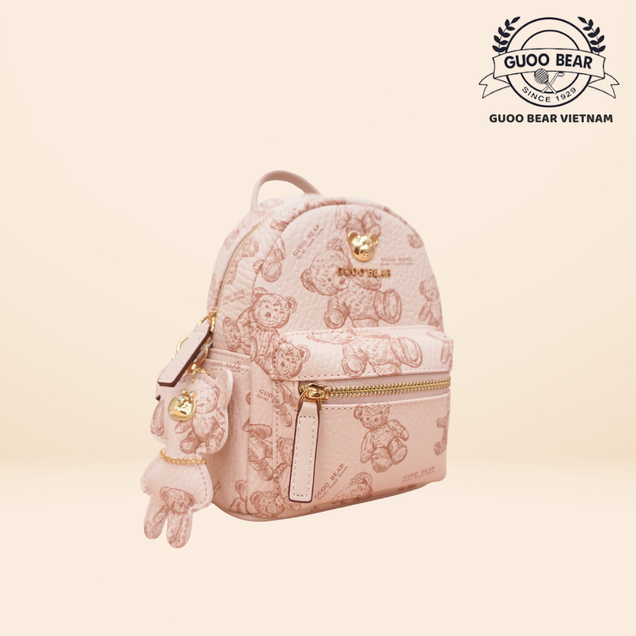 Mô tả Balo da GUOO BEAR chính hãng - GU8017 GU8018 GU8019 GU8029 Hồng Gấu kèm Charm - 2