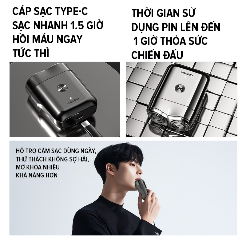 Mô tả Máy cạo râu mini coclear CS007 thiết kế động cơ tốc độ cao, cạo khô và nước, pin sử dụng đến 2 tháng, bảo hành một năm - 8