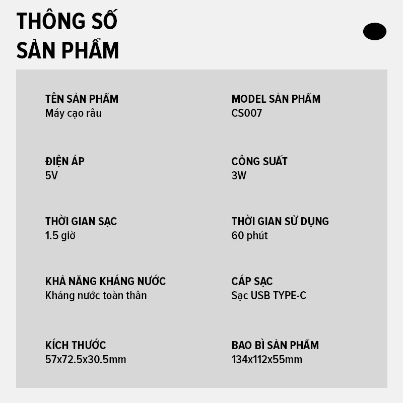 Mô tả Máy cạo râu mini coclear CS007 thiết kế động cơ tốc độ cao, cạo khô và nước, pin sử dụng đến 2 tháng, bảo hành một năm - 11