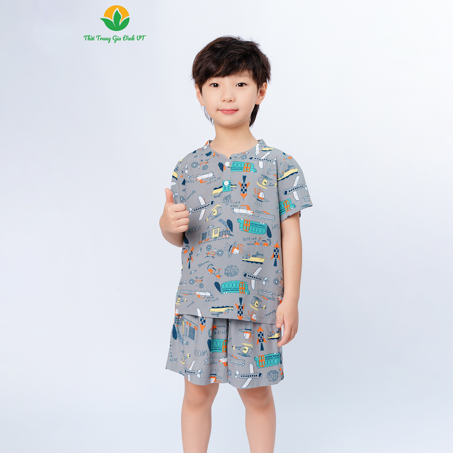 Mô tả Bộ lanh bé trai mặc nhà , quần đùi , áo cộc tay cổ tàu thời trang Việt Thắng - B63.5009 - 5