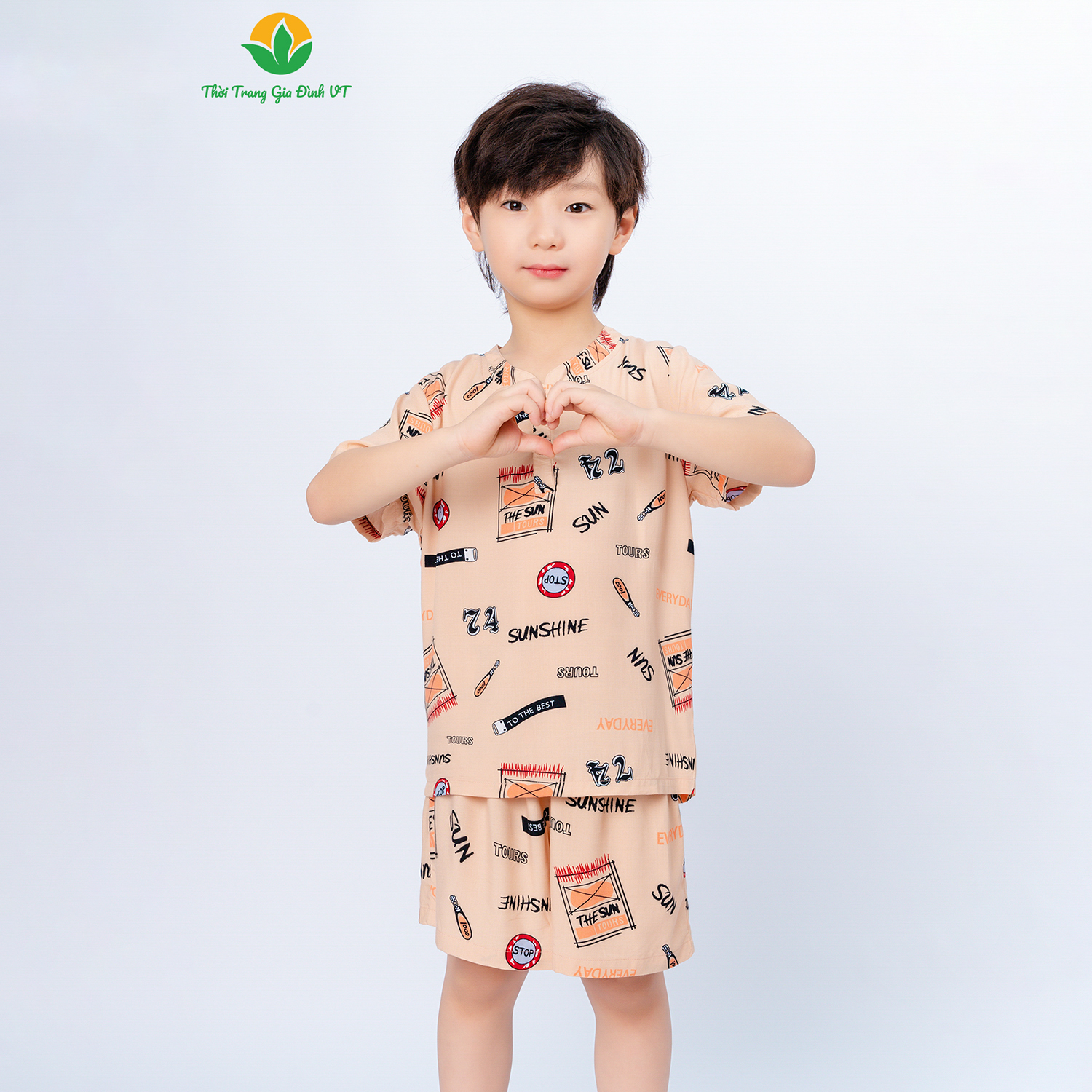 Mô tả Bộ lanh bé trai mặc nhà , quần đùi , áo cộc tay cổ tàu thời trang Việt Thắng - B63.5009 - 4