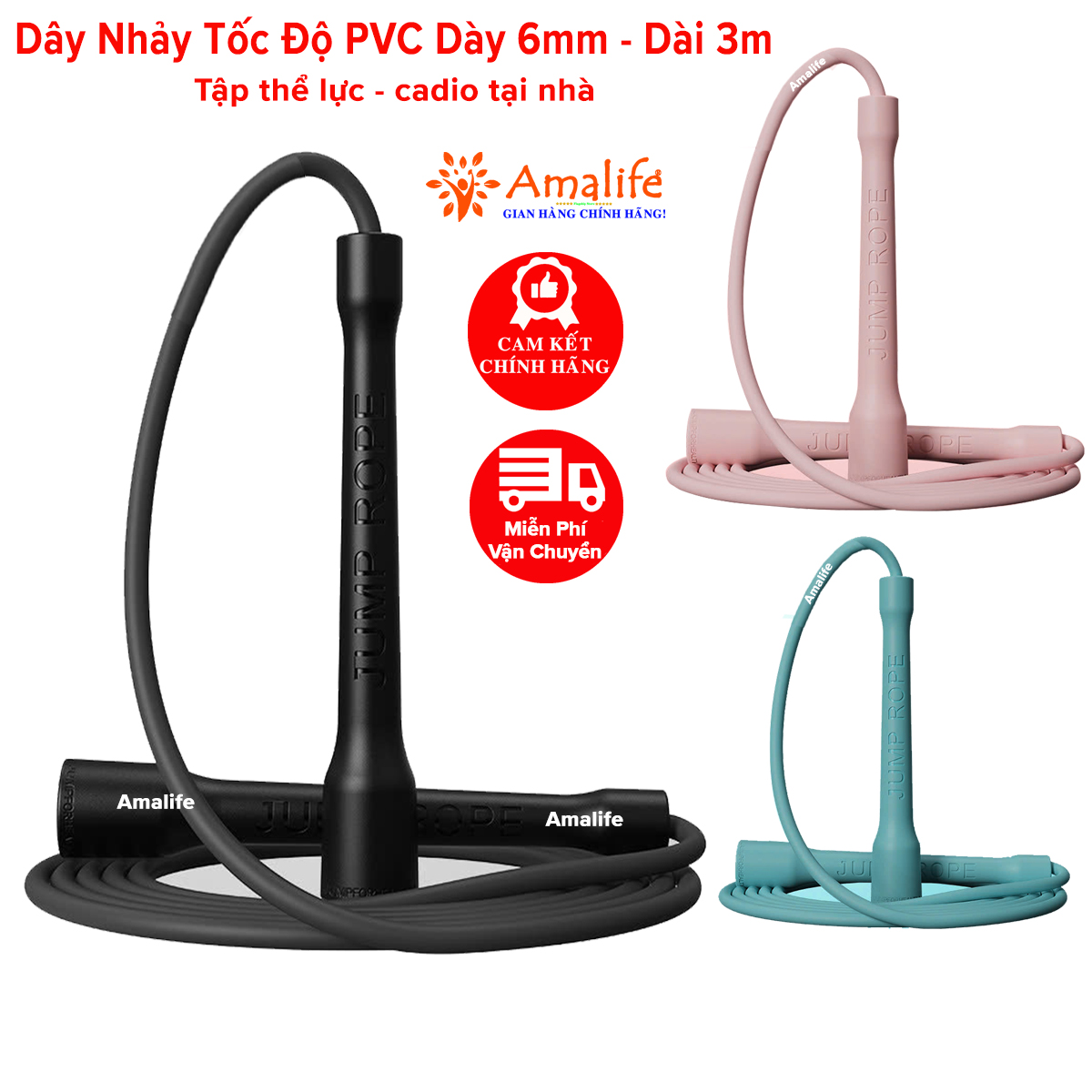 Mô tả Dây Nhảy Tốc Độ Dài 3m Dày 6mm Nhựa Dẻo Dai PVC Dây Nhảy Tập Thể Lực Tập Cadio Tại Nhà Chọn Màu Chính Hãng Amalife - 1