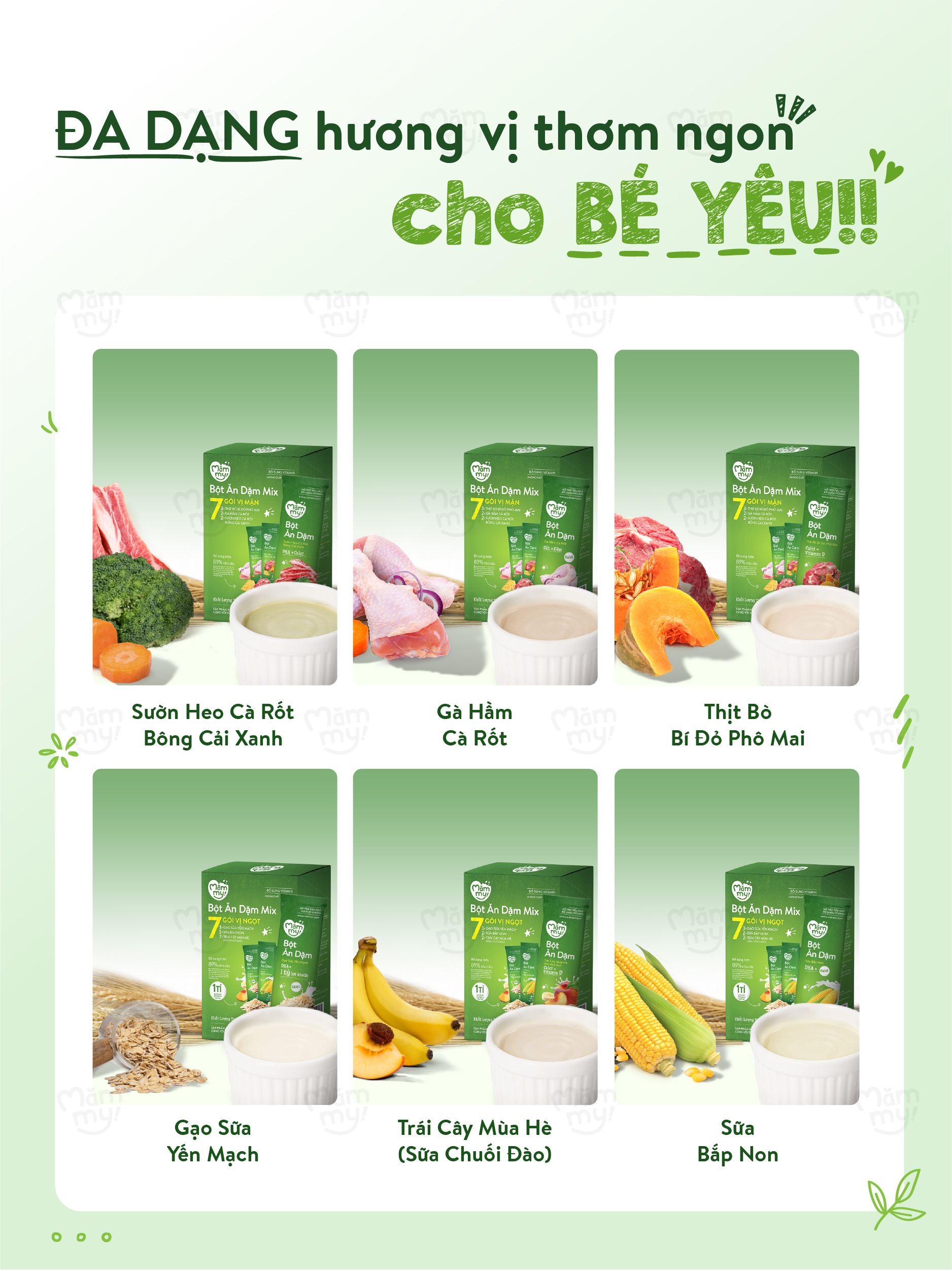 Mô tả Bột ăn dặm mix vị Mămmy bổ sung DHA, canxi, sắt giúp bé phát triển khỏe mạnh, thông minh, hộp 7 gói - 2