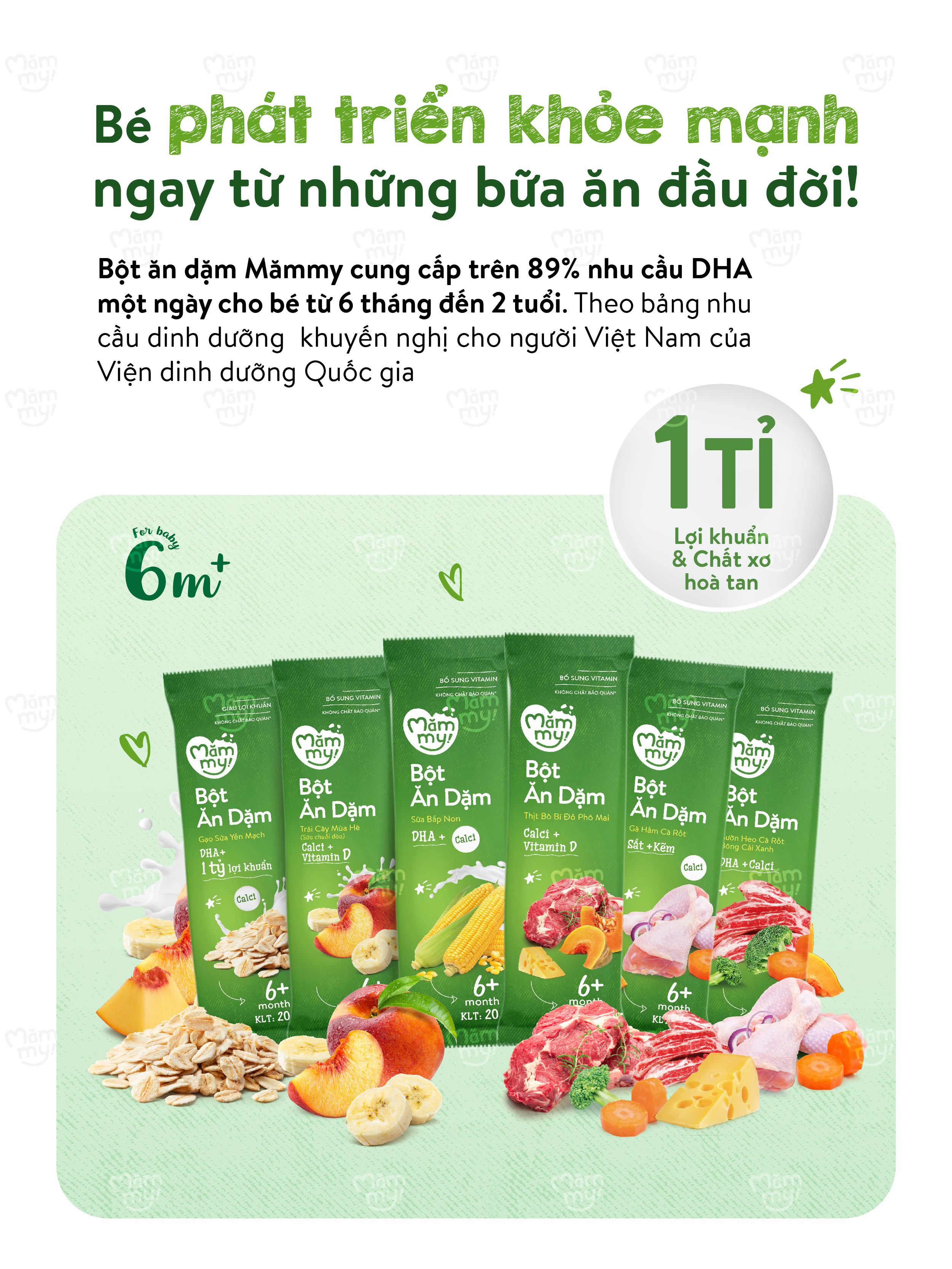 Mô tả Bột ăn dặm mix vị Mămmy bổ sung DHA, canxi, sắt giúp bé phát triển khỏe mạnh, thông minh, hộp 7 gói - 4