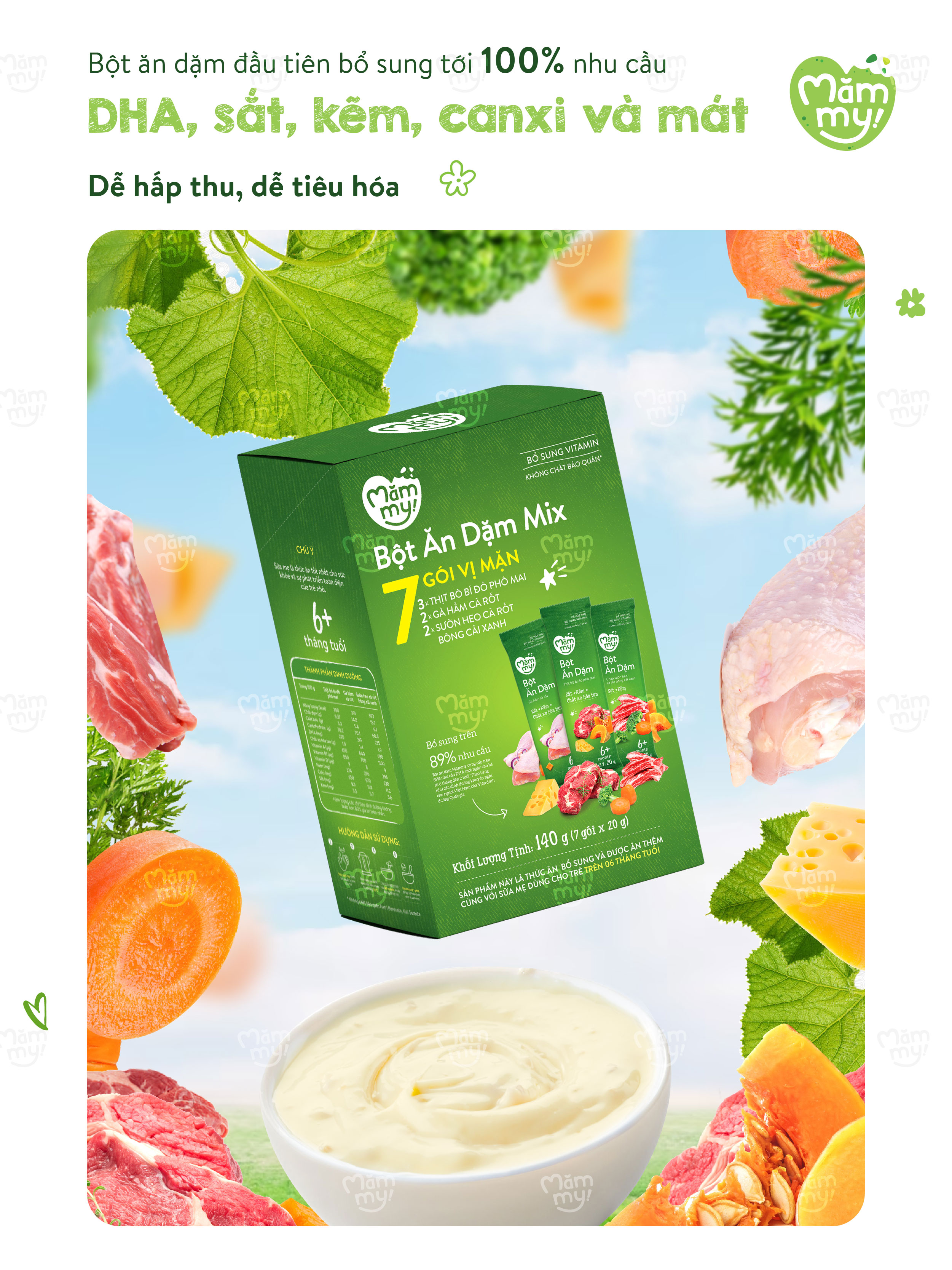Mô tả Bột ăn dặm mix vị Mămmy bổ sung DHA, canxi, sắt giúp bé phát triển khỏe mạnh, thông minh, hộp 7 gói - 6