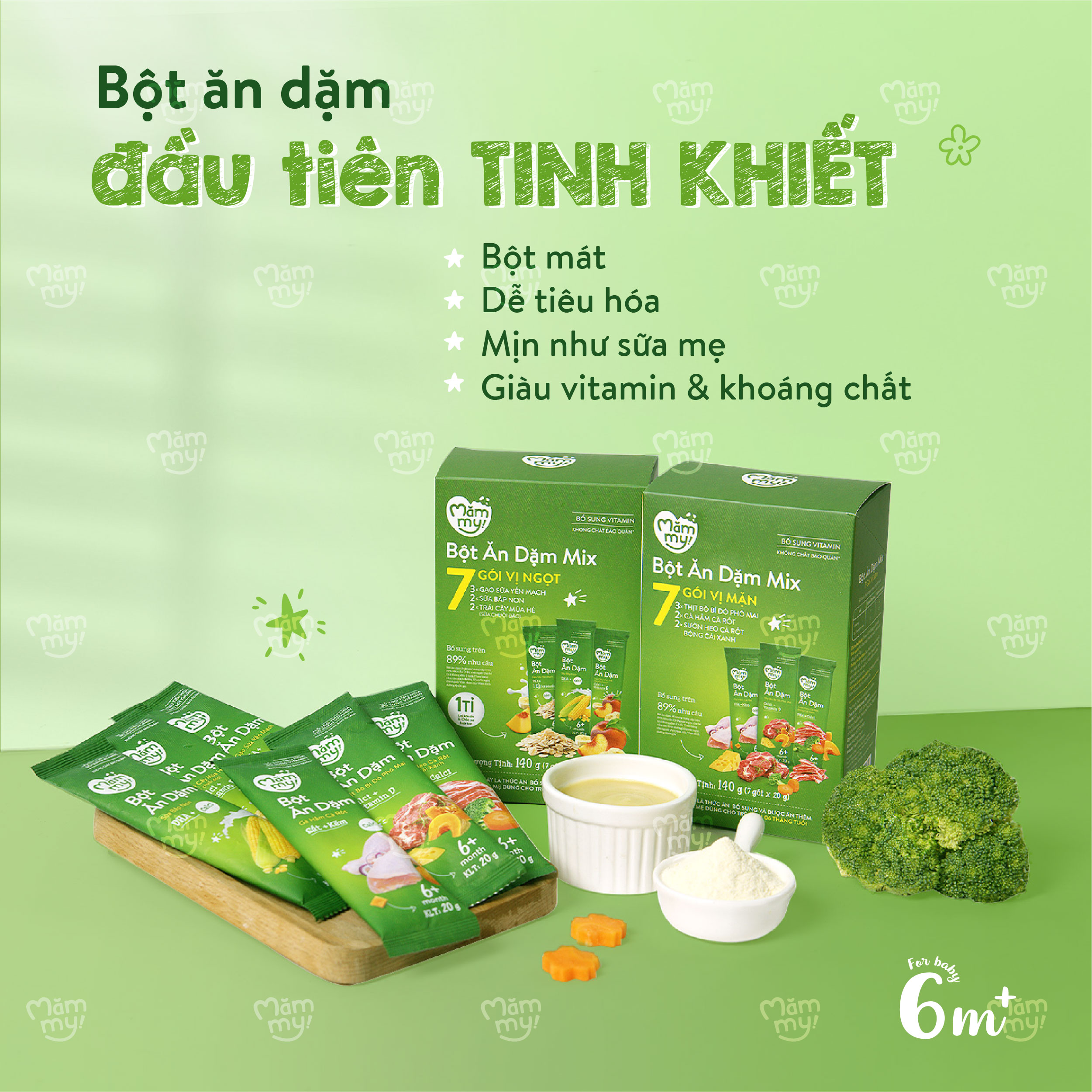 Mô tả Bột ăn dặm mix vị Mămmy bổ sung DHA, canxi, sắt giúp bé phát triển khỏe mạnh, thông minh, hộp 7 gói - 7