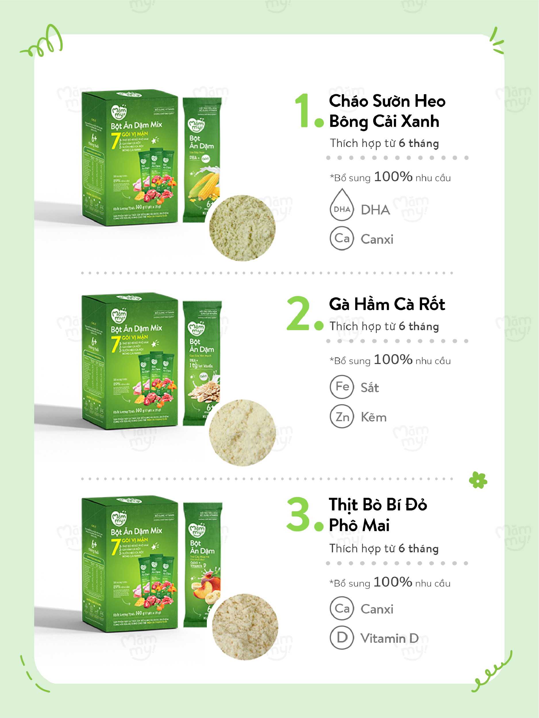 Mô tả Bột ăn dặm mix vị Mămmy bổ sung DHA, canxi, sắt giúp bé phát triển khỏe mạnh, thông minh, hộp 7 gói - 9