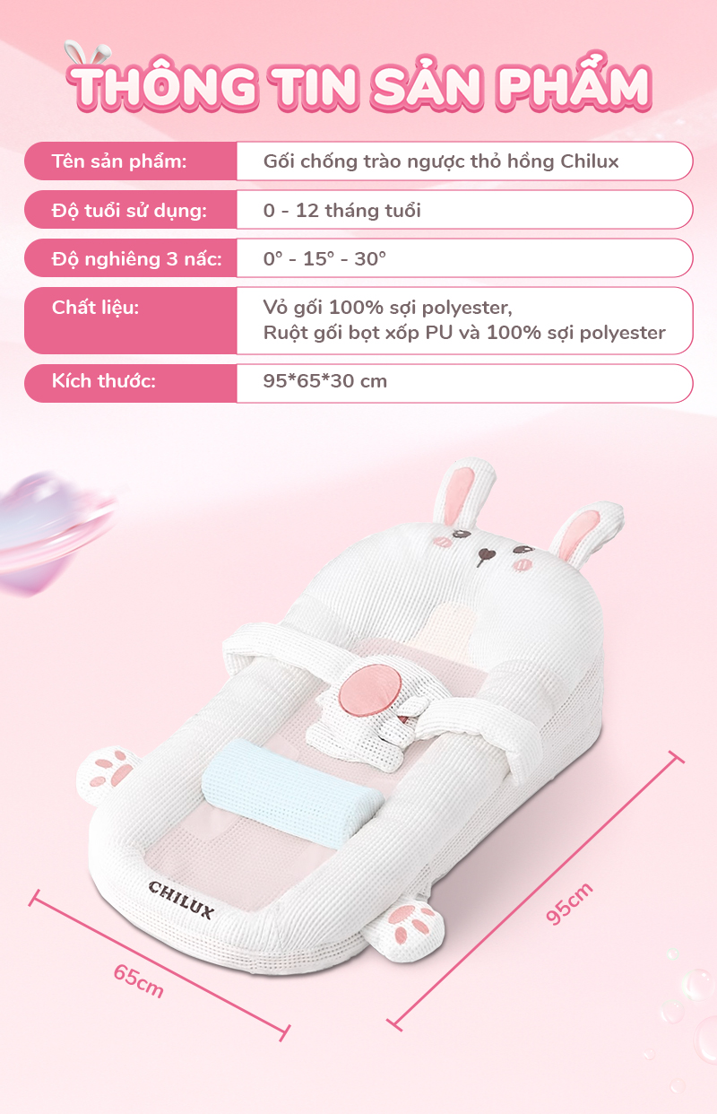 Mô tả Gối chống trào ngược cho bé Hổ vàng Chilux - Thiết kế 3 nấc nghiêng tùy chỉnh, gối định hình - 7