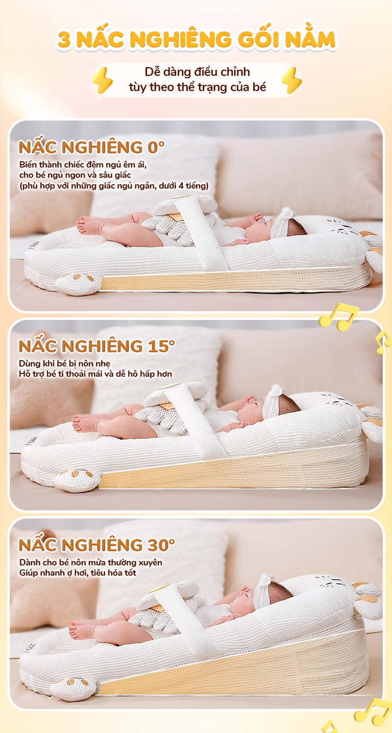 Mô tả Gối chống trào ngược cho bé Hổ vàng Chilux - Thiết kế 3 nấc nghiêng tùy chỉnh, gối định hình - 8