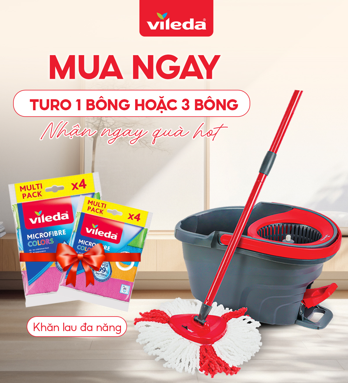 Mô tả Bộ lau nhà thông minh 360 độ VILEDA Turbo Easy Wring&Clean đầu lau tam giác, xô giặt quay bằng chân - 1