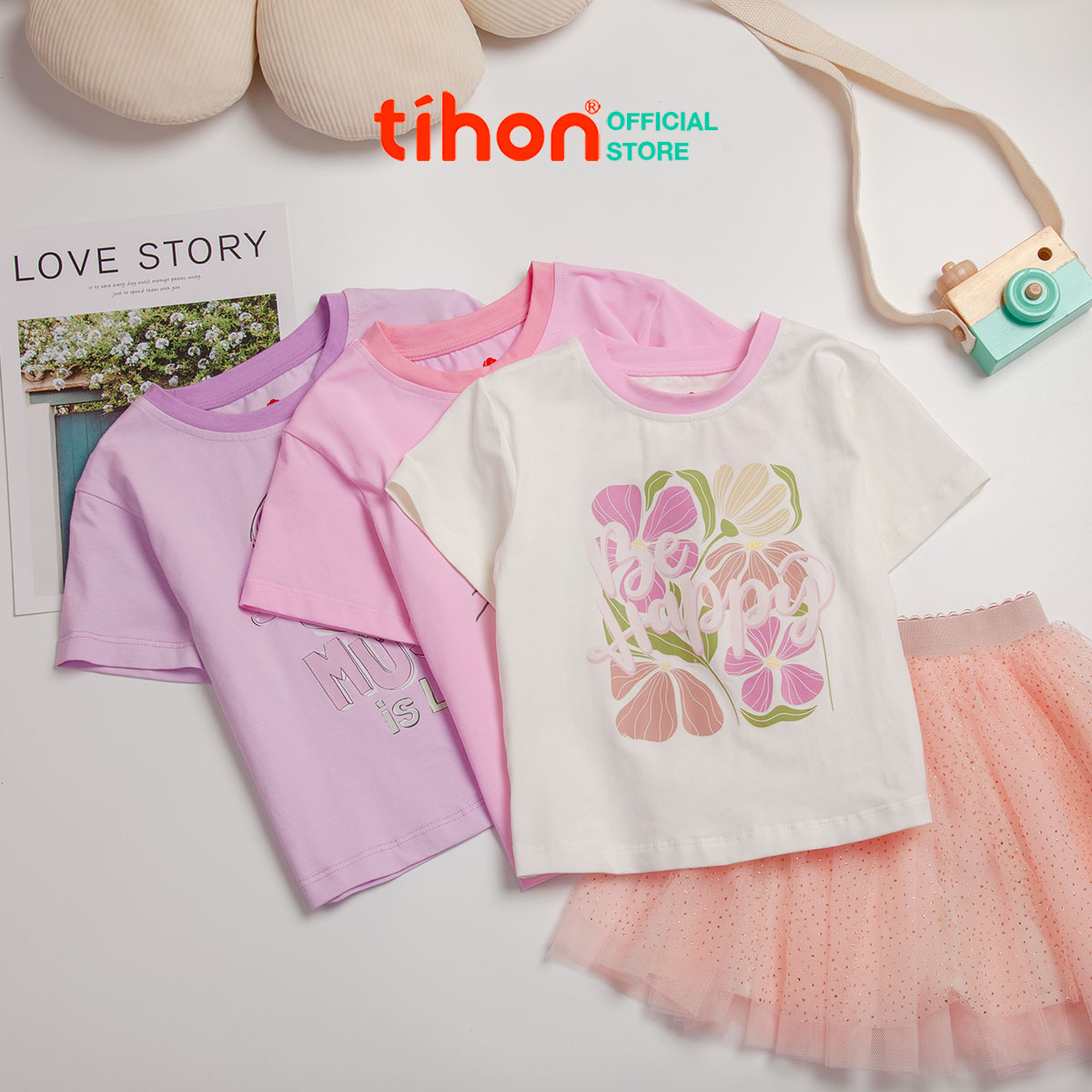Áo phông bé gái TIHON chất liệu cotton
