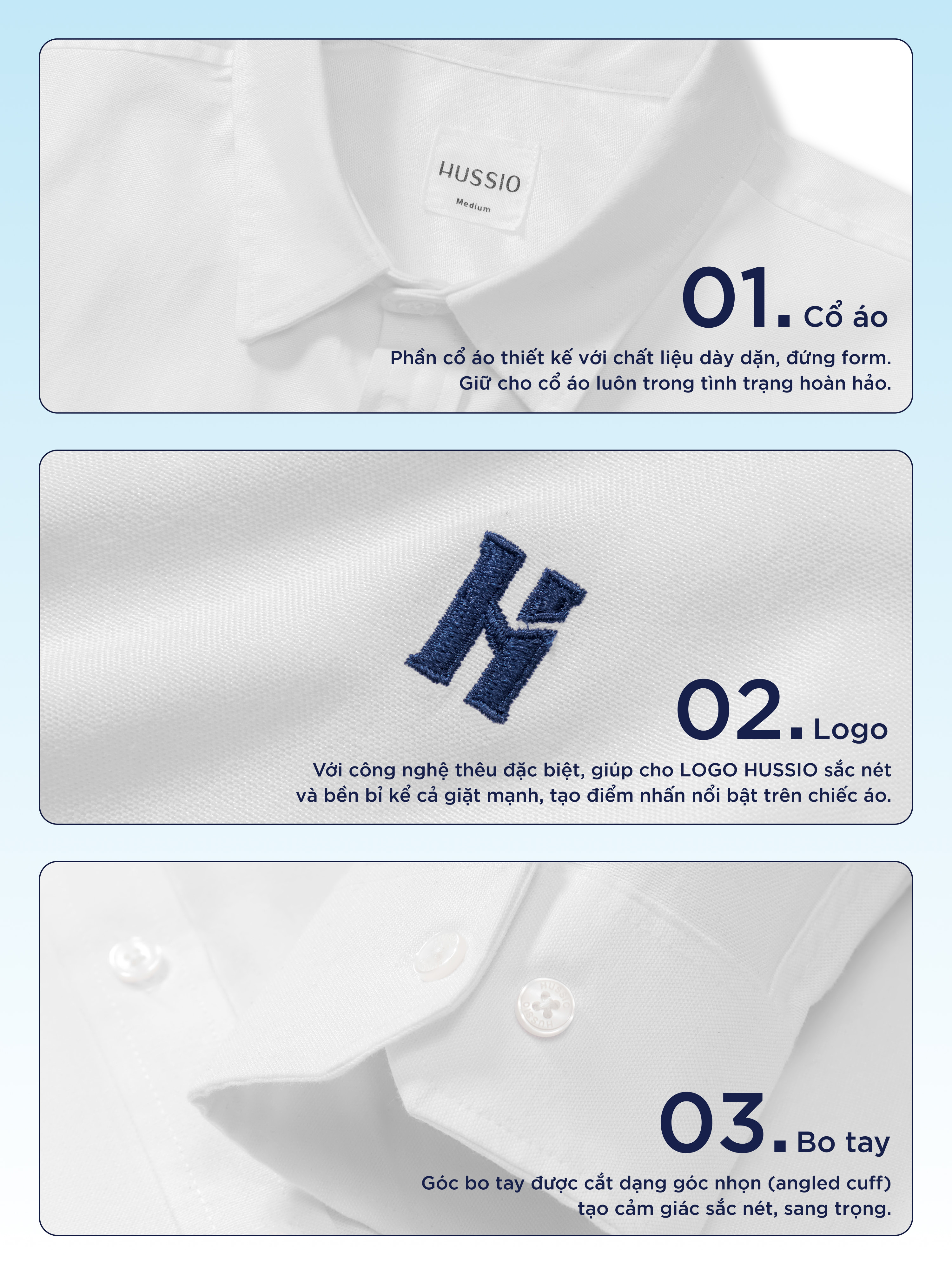 Mô tả Áo sơ mi nam tay dài LOGO H SEASON 2 vải Oxford cao cấp, thoáng mát, thanh lịch - HUSSIO - 4