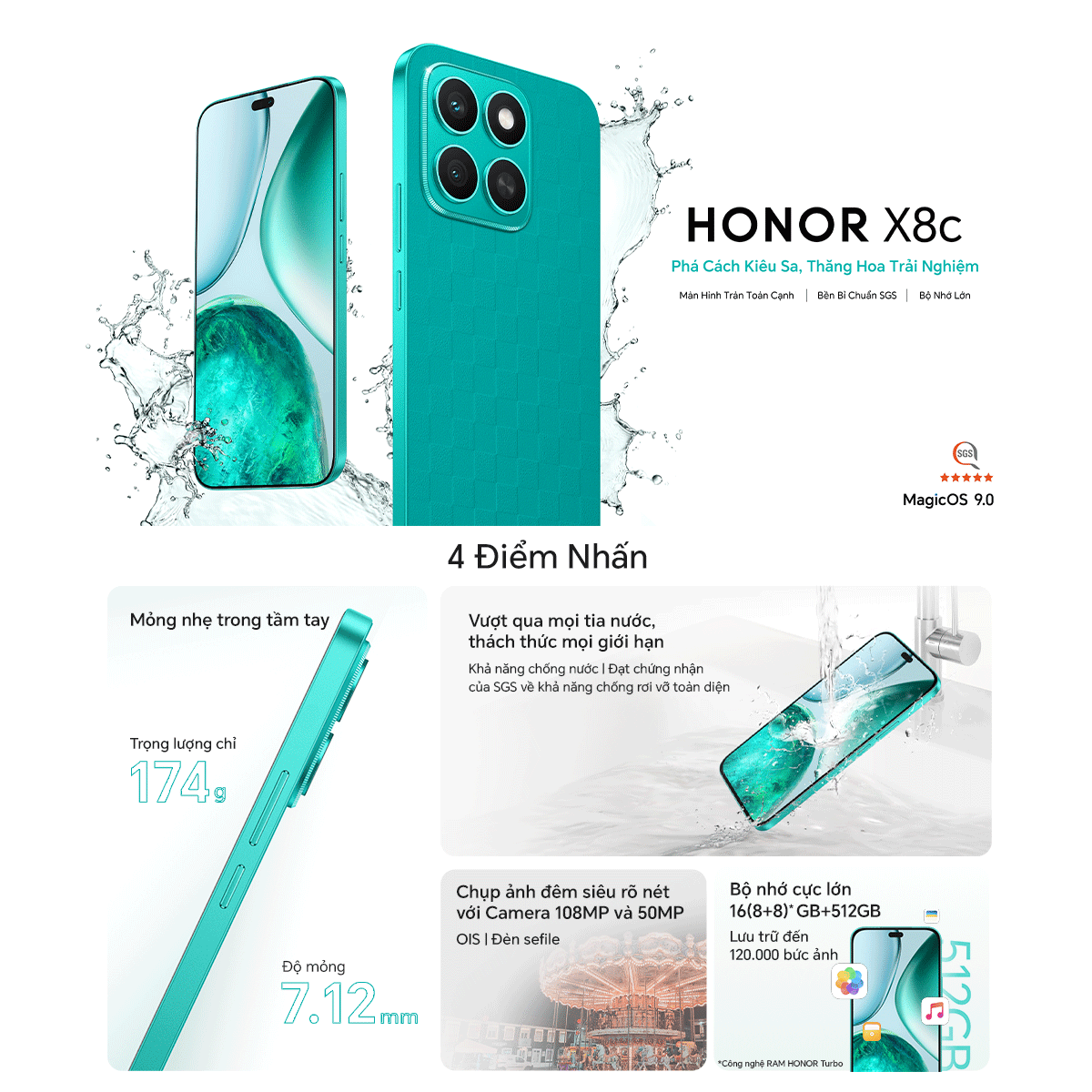 Mô tả Điện thoại HONOR X8c 8GB + 256/512GB | Camera 108MP| Kháng bụi và nước| Snapdragon 685 | Pin 5000mAh - 1