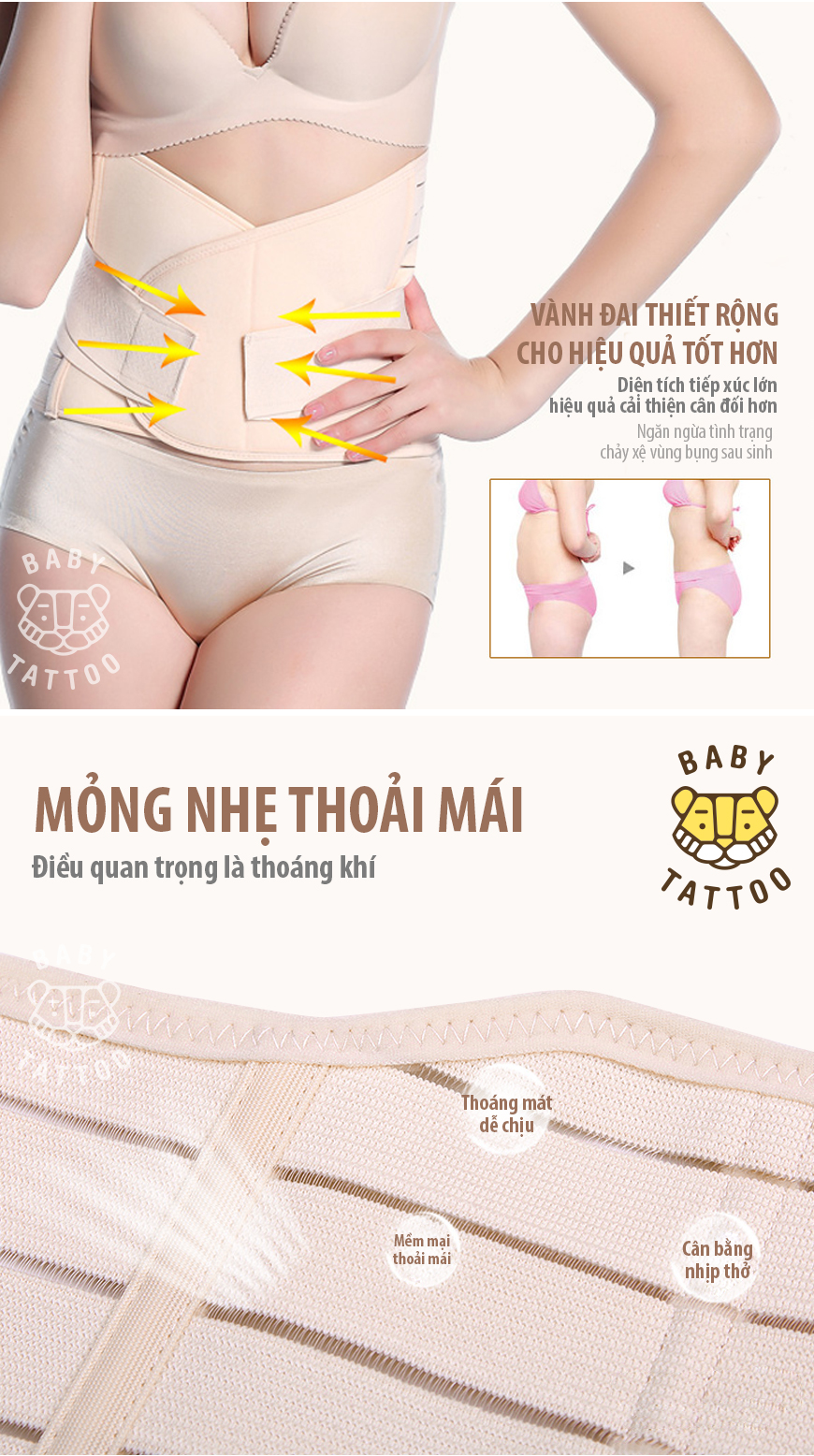 Mô tả Đai Gen Nịt Bụng Baby Tattoo Định Hình Vòng Eo Sau Sinh Cho Mẹ - 2