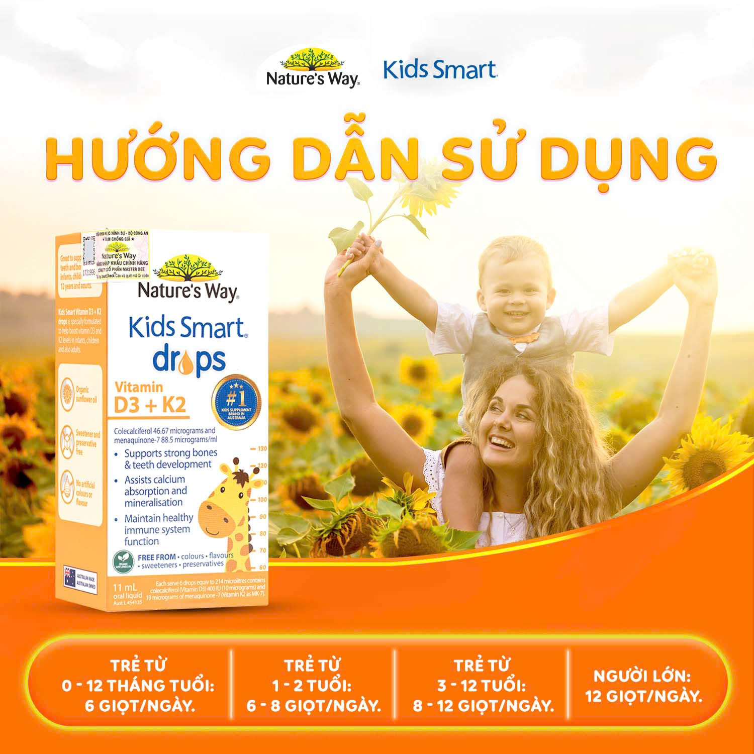 Mô tả Vitamin D3k2 Organic Nature's Way, D3K2 Cho Trẻ Sơ Sinh Với Thành Phần Hoa Hướng Dương Organic Hộp 11ml - 5