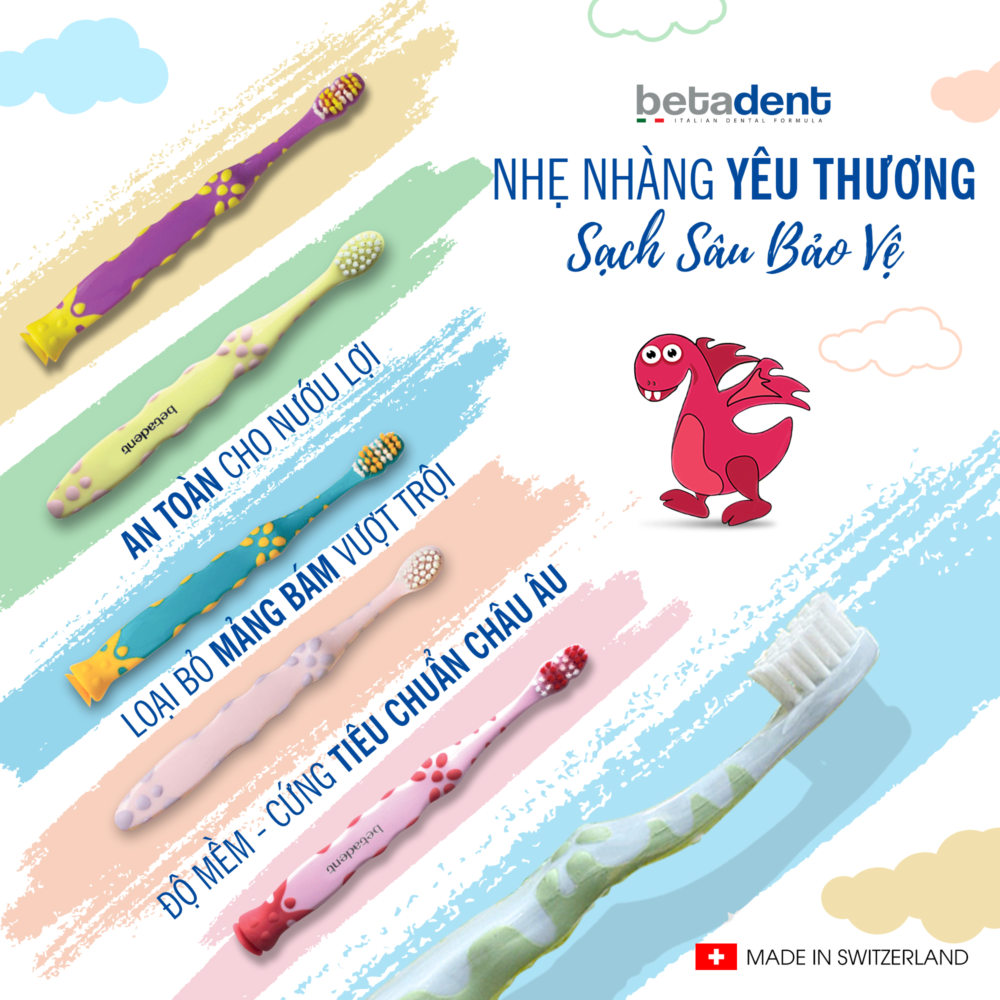 Mô tả Bàn chải đánh răng cho bé Betadent chăm sóc răng miệng chắc khỏe và trắng sáng cho trẻ em 0-11 tuổi - 1
